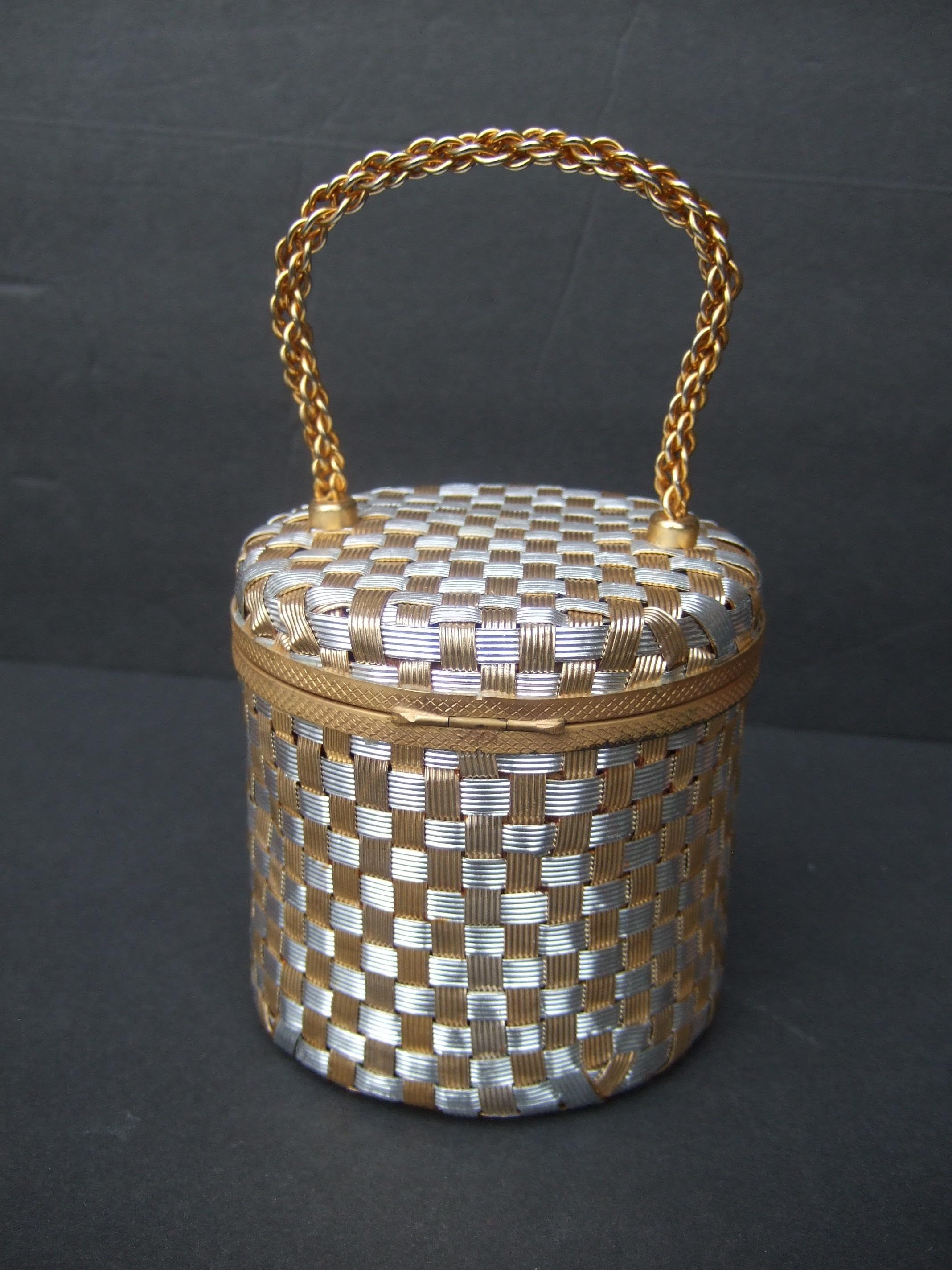 Italian Mixed Metal Basket Weave Diminutive Evening Bag by Walborg c 1960s  4
