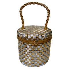 Italian Mixed Metal Basket Weave Diminutive Evening Bag by Walborg c 1960s 