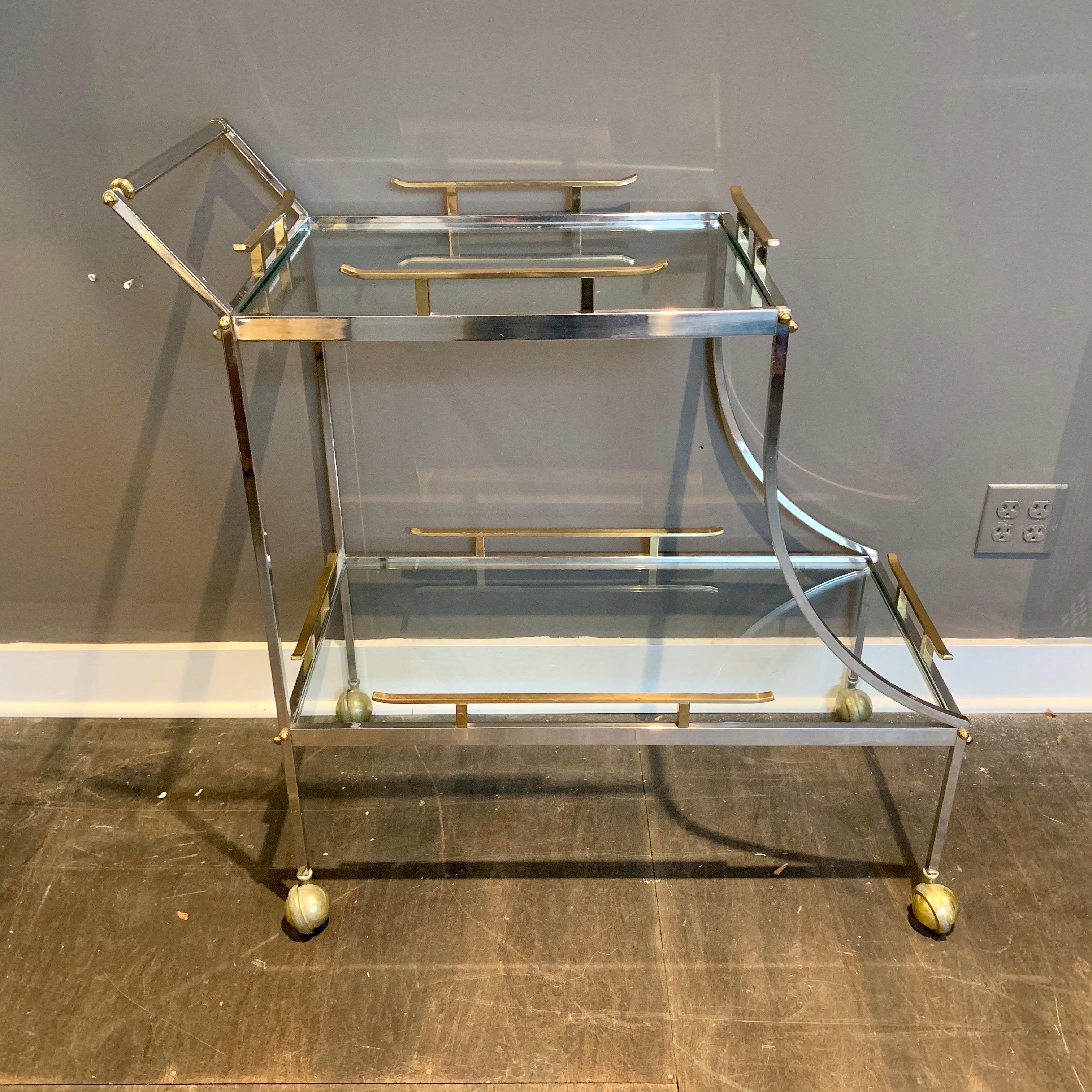 Mid-Century Modern Italian Mixed Metal Two-Tier Bar Cart For Sale