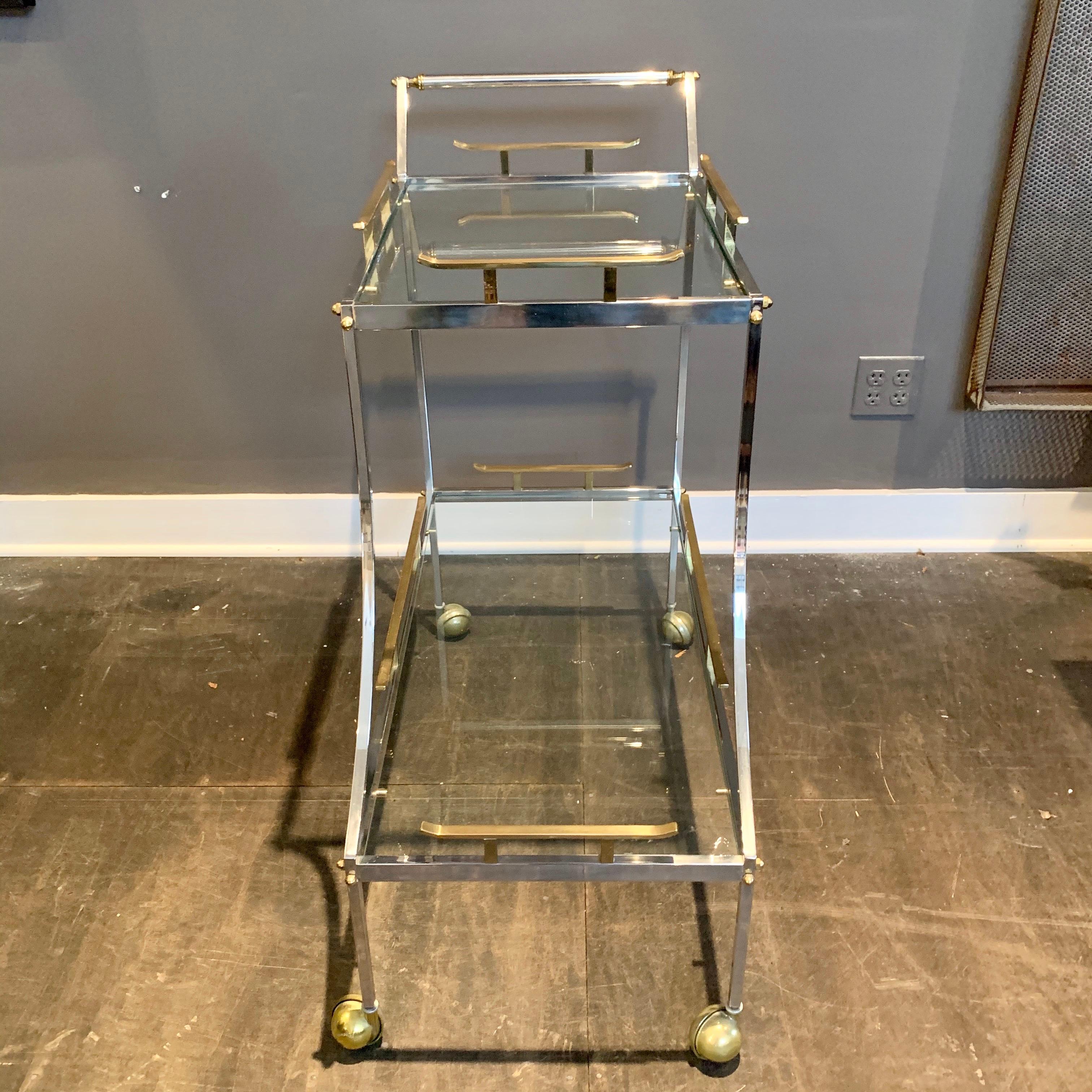 Italian Mixed Metal Two-Tier Bar Cart In Good Condition For Sale In East Hampton, NY