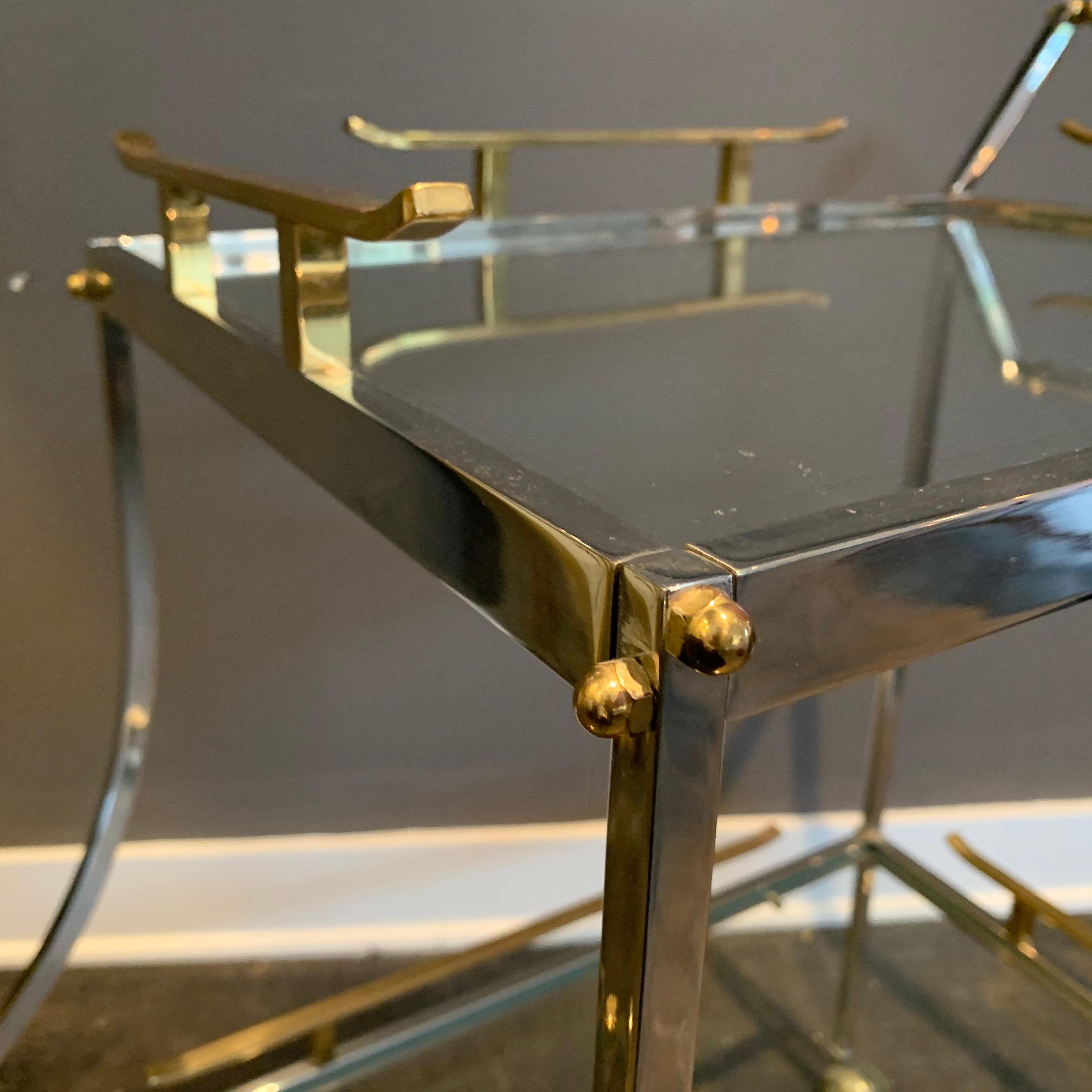 Italian Mixed Metal Two-Tier Bar Cart For Sale 2