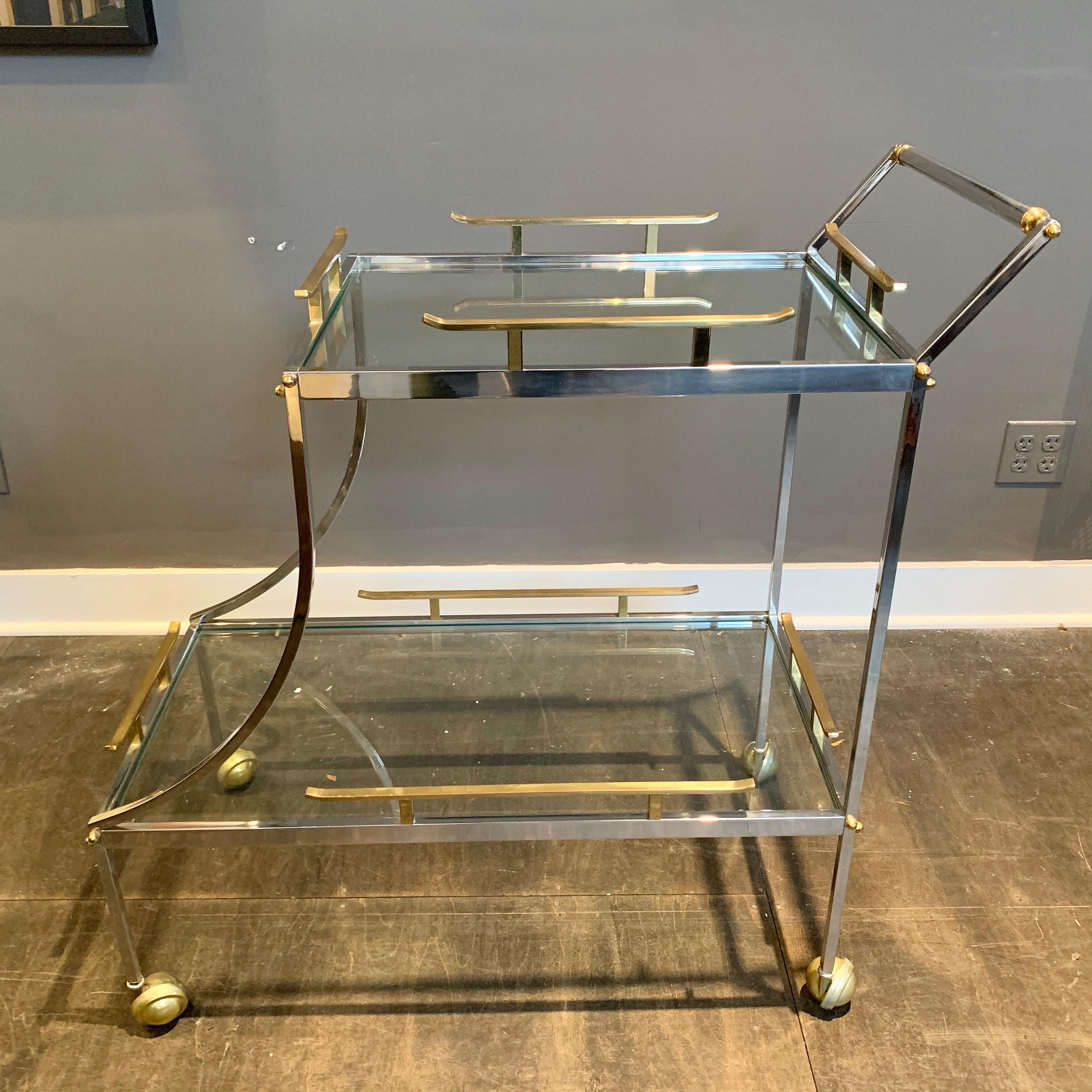 Italian Mixed Metal Two-Tier Bar Cart For Sale 3