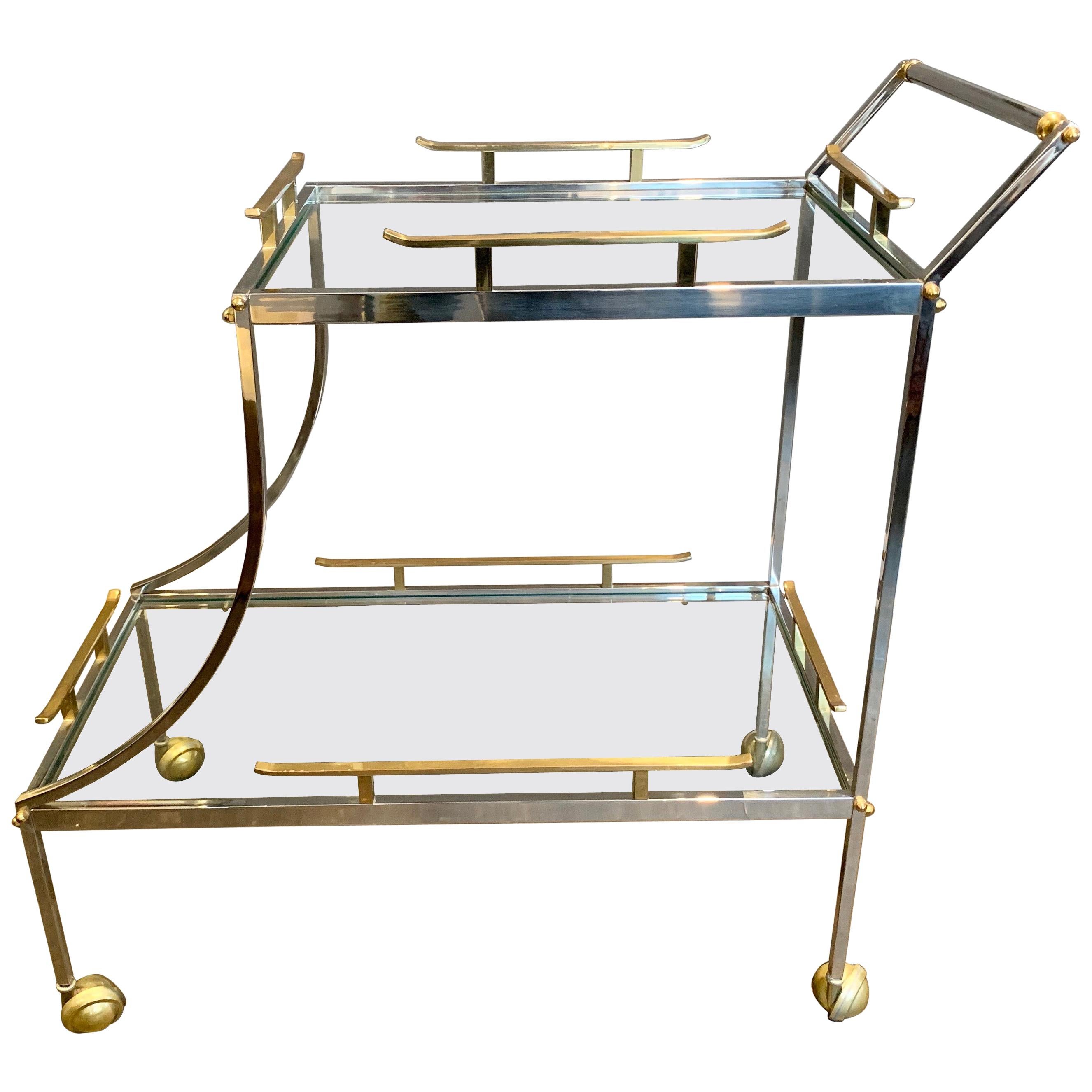 Italian Mixed Metal Two-Tier Bar Cart For Sale