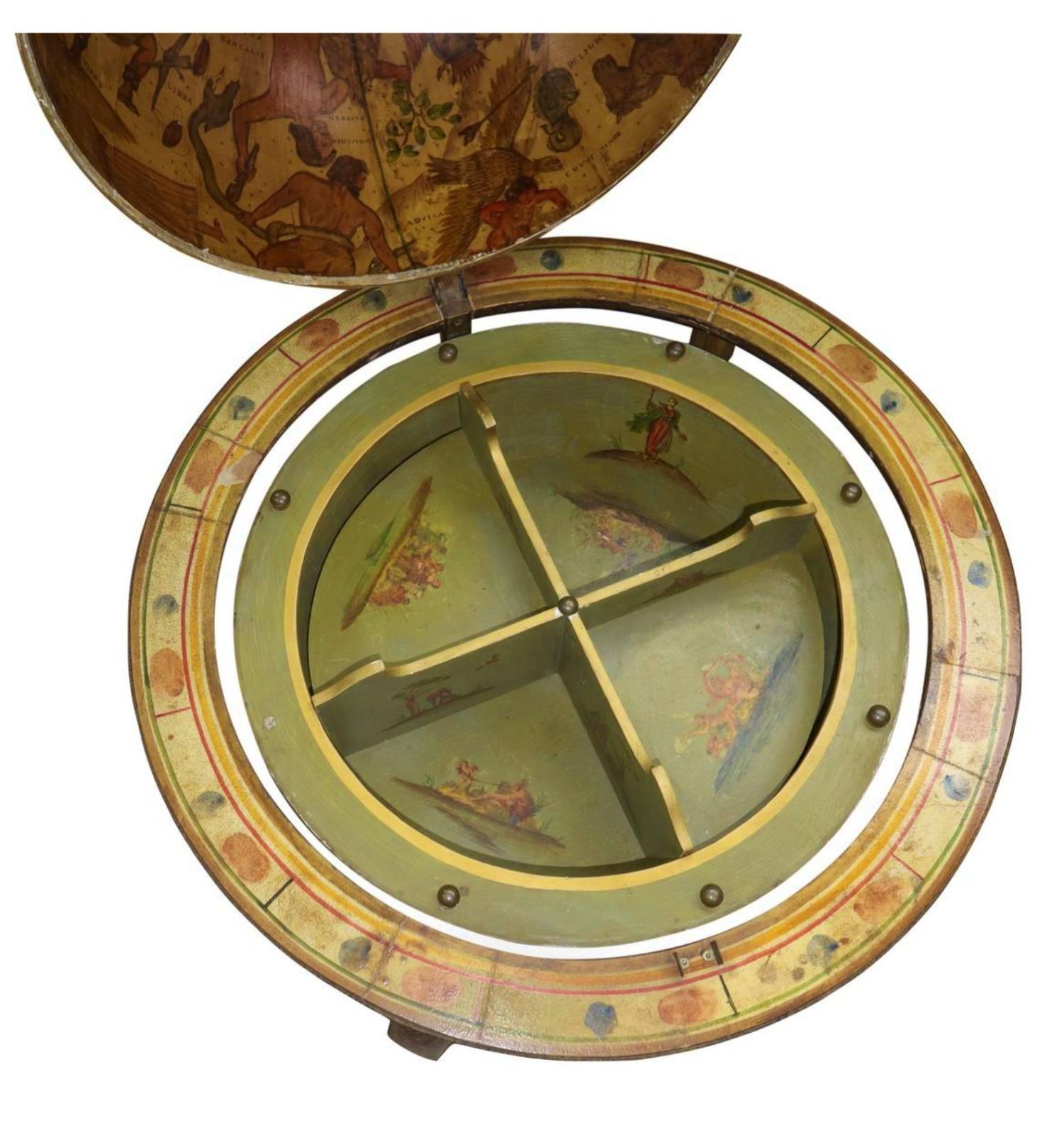 Italian mobile bar globe, end 19th / early 20th century
Measures : H: 103 cm x 79cm
very good condition 
paint wood.