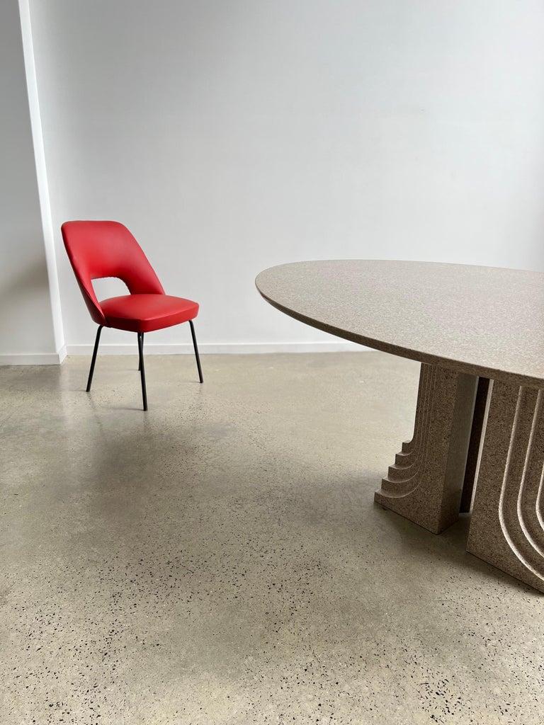 Italian Mid-Century Modern red leather and black metal frame dining chairs by Mobiltecnica Torino 1950s. Like new conditions, reupholstered.
