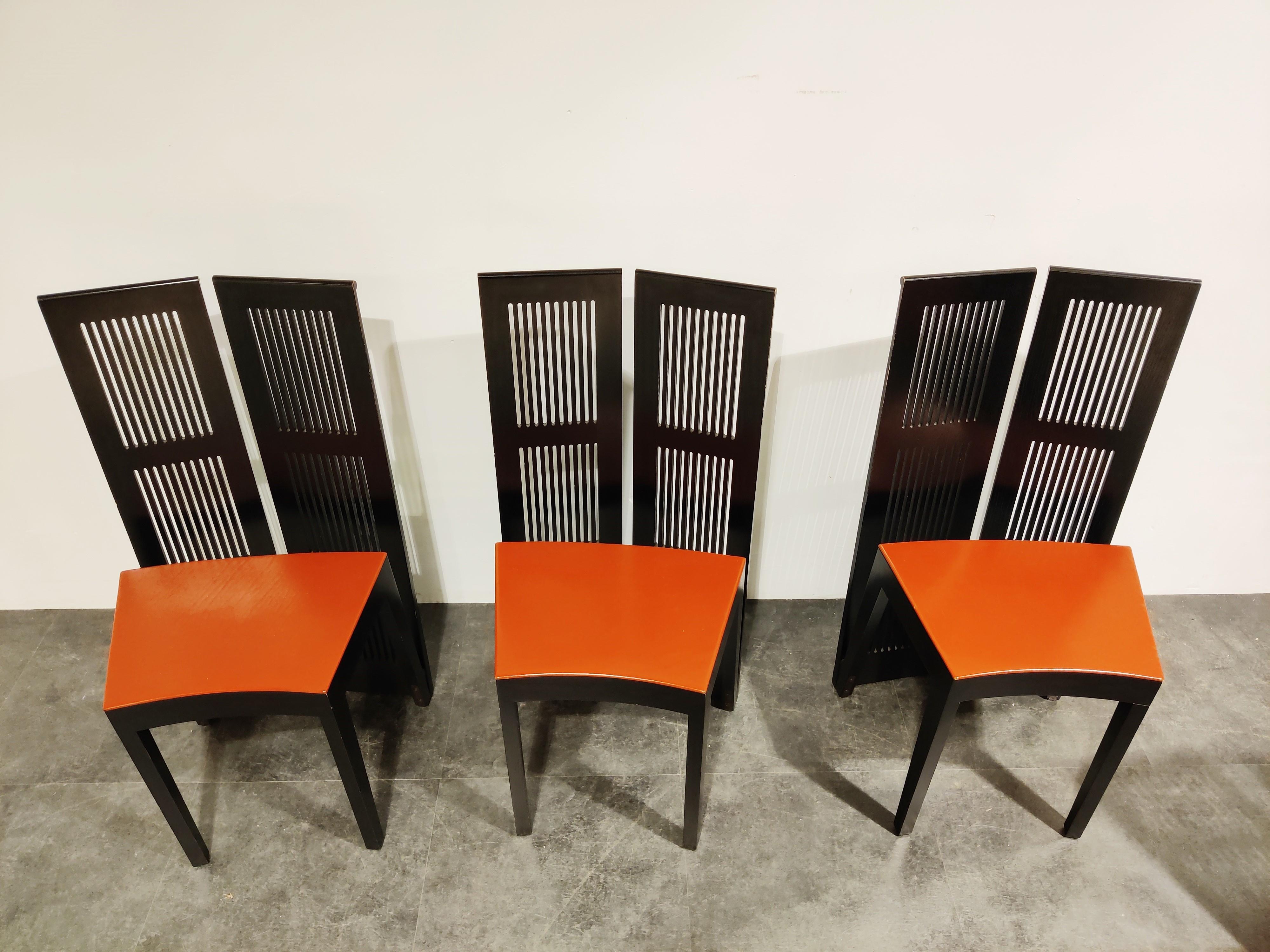Leather Italian Model Lubekka Dining Chairs by Andrea Branzi for Cassina, 1990s Set of 6