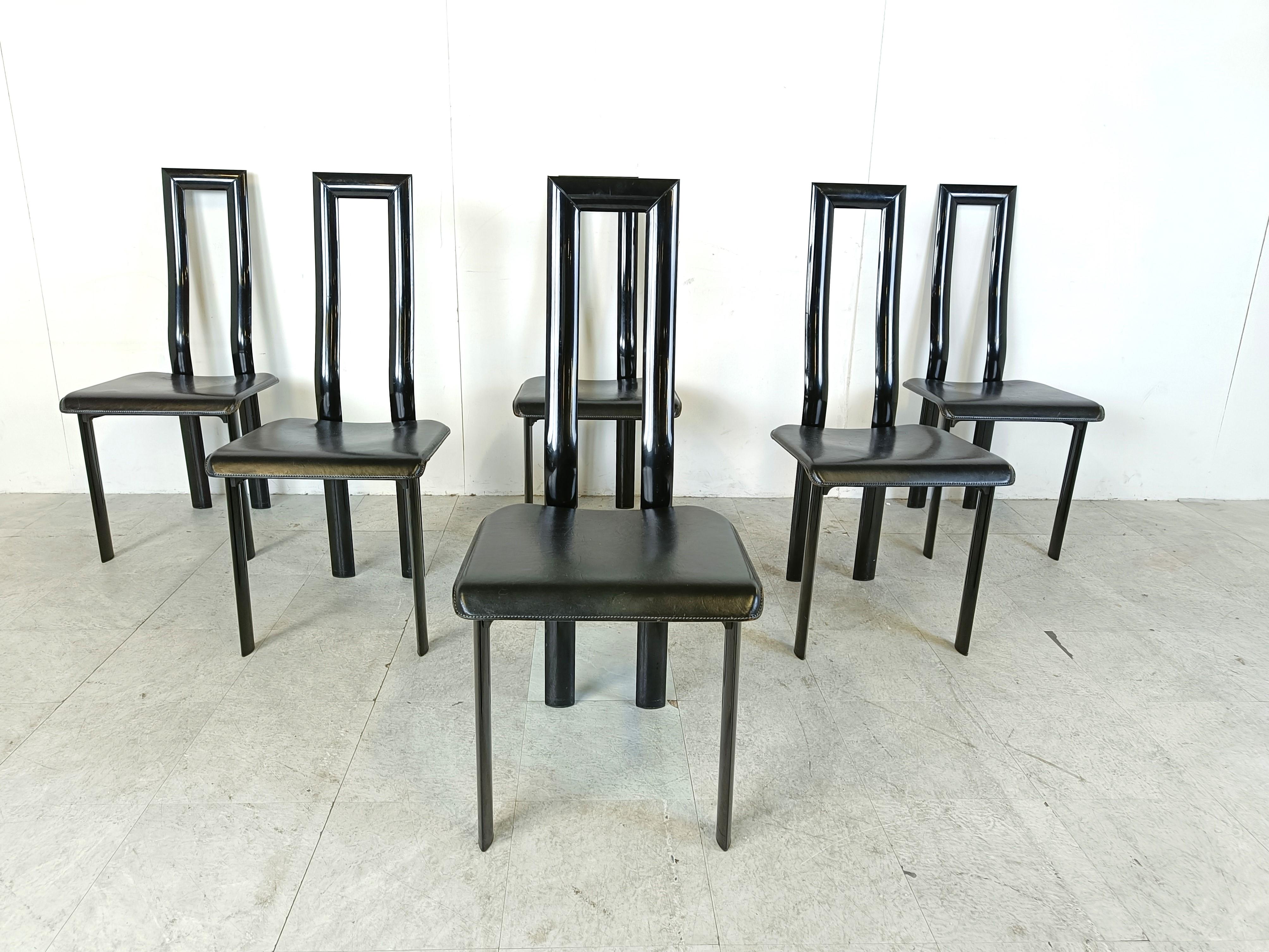 Postmoderne Chaises de salle à manger italiennes modèle Regia d'Antonello Mosca pour Ycami, années 1980, lot de 6 en vente