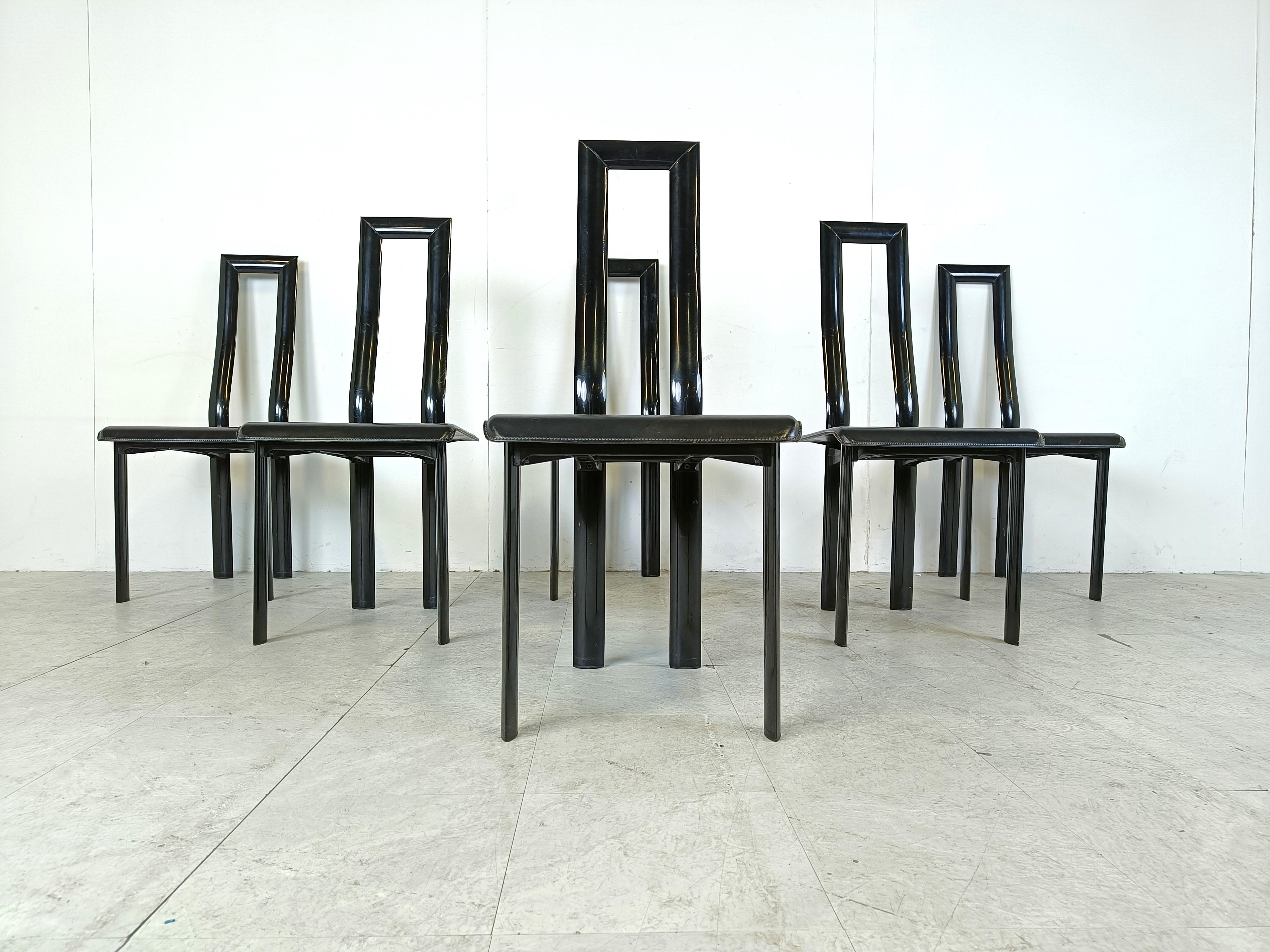 Post-Modern Italian Model Regia Dining Chairs by Antonello Mosca for Ycami, 1980s, Set of 6 For Sale