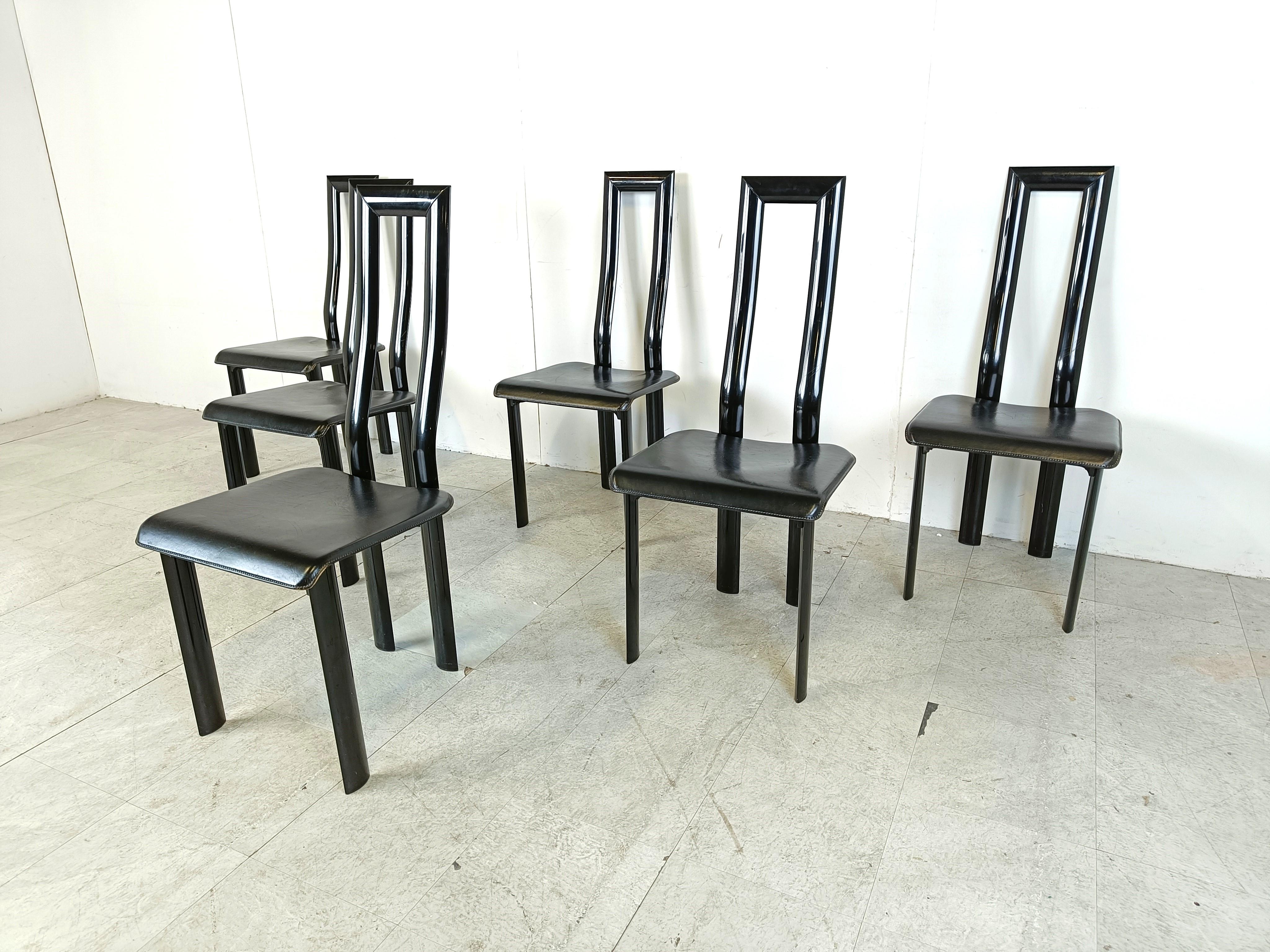 Late 20th Century Italian Model Regia Dining Chairs by Antonello Mosca for Ycami, 1980s, Set of 6 For Sale