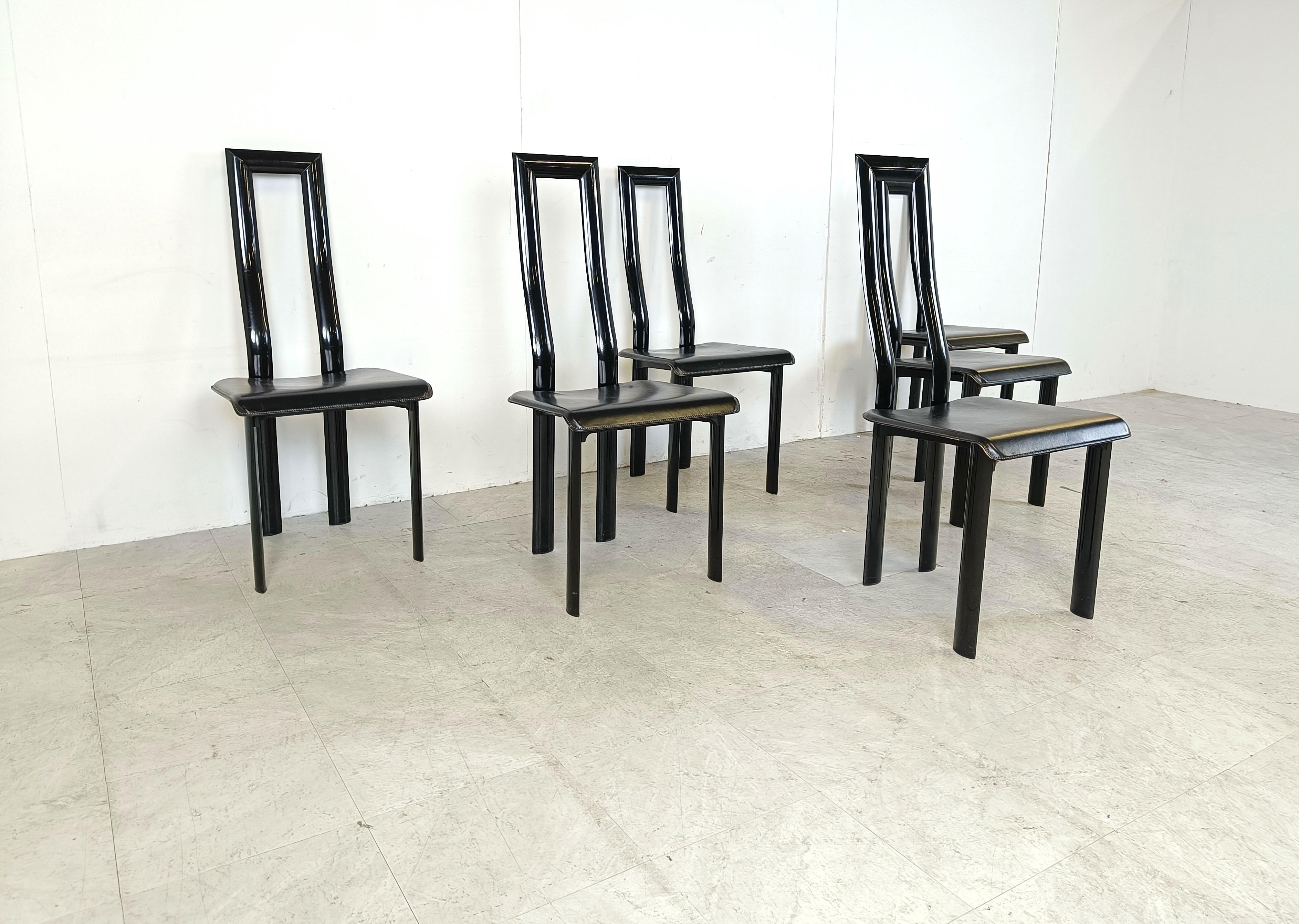 Late 20th Century Italian Model Regia Dining Chairs by Antonello Mosca for Ycami, 1980s, Set of 6 For Sale