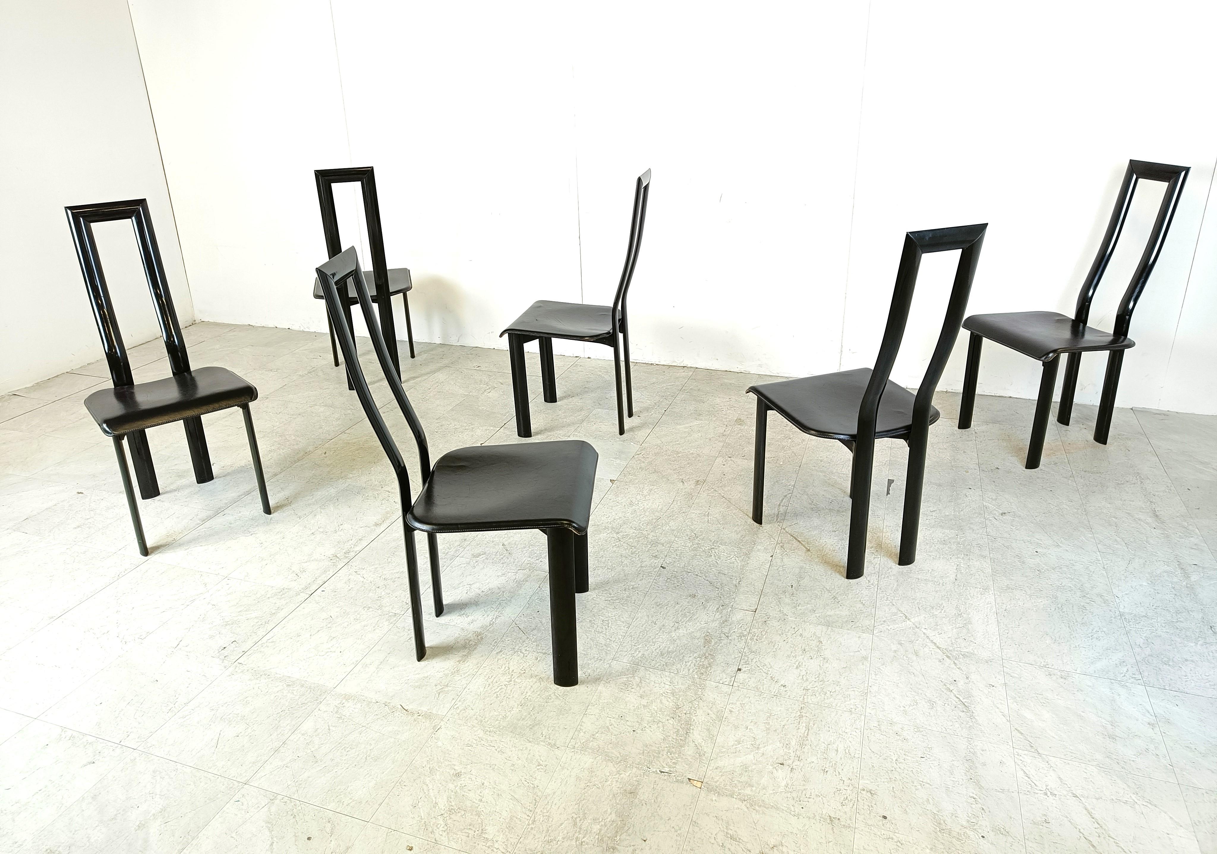 Italian Model Regia Dining Chairs by Antonello Mosca for Ycami, 1980s, Set of 6 For Sale 1