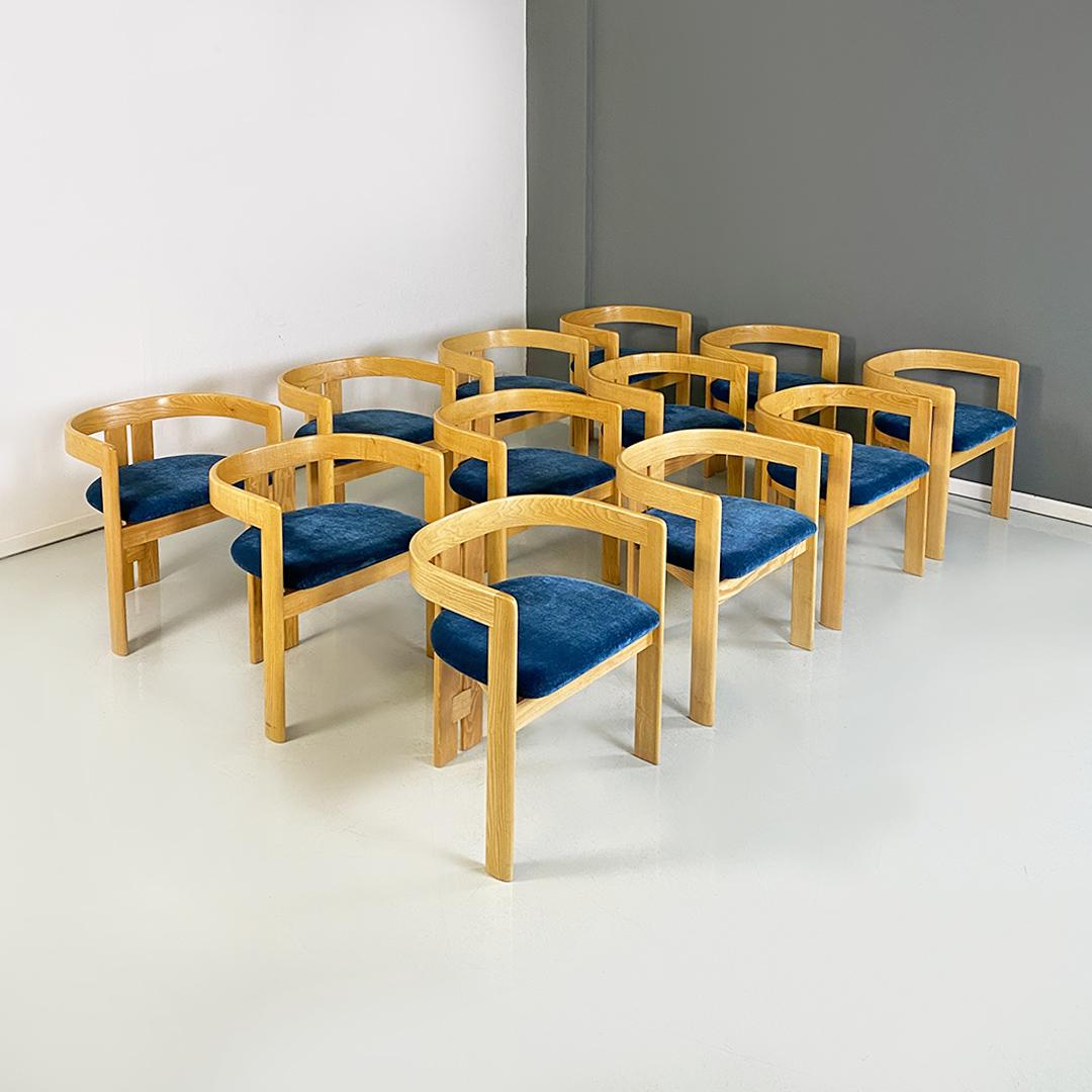 Italian modern set of 12 light solid wood and dark blue original velvet tub chairs, 1980s
Set of twelve tub chairs with solid wood structure, with armrests and with original dark blue velvet fabric.
1980s approx.
Perfect conditions.
Measurements