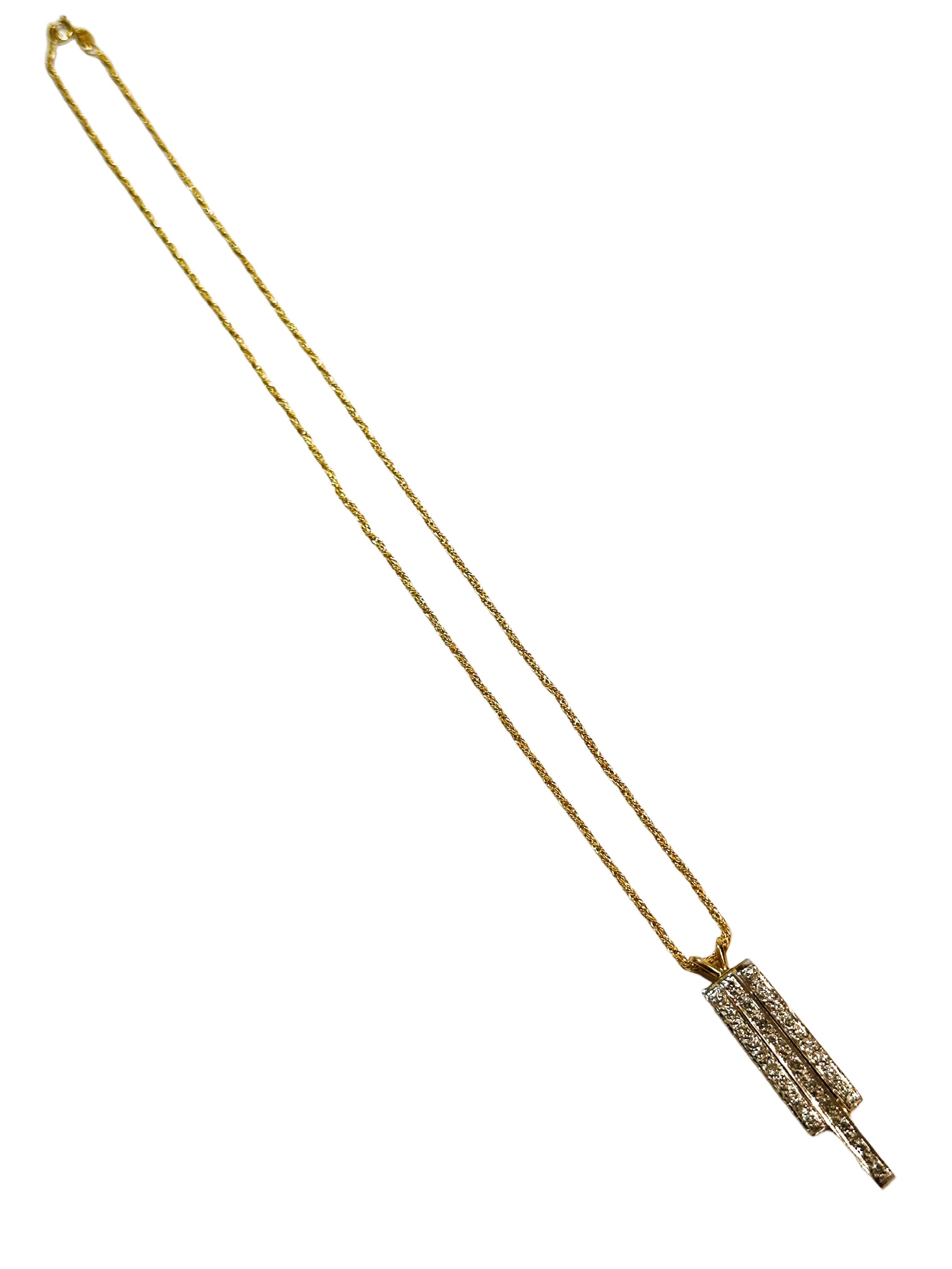 Art Deco Italian Modern 14k Two Tone Gold 1.25 ct Diamond Necklace with Appraisal For Sale