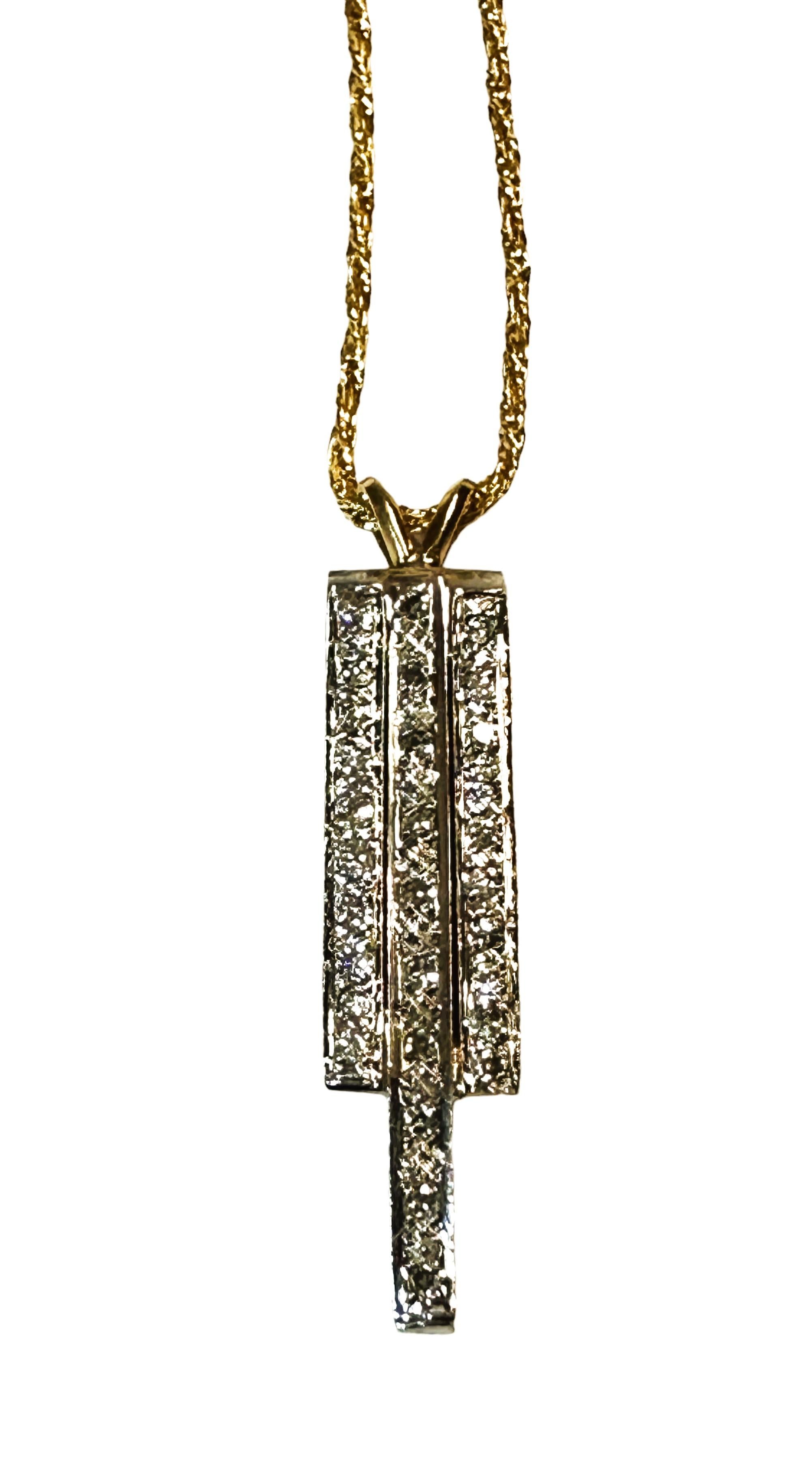 Brilliant Cut Italian Modern 14k Two Tone Gold 1.25 ct Diamond Necklace with Appraisal For Sale