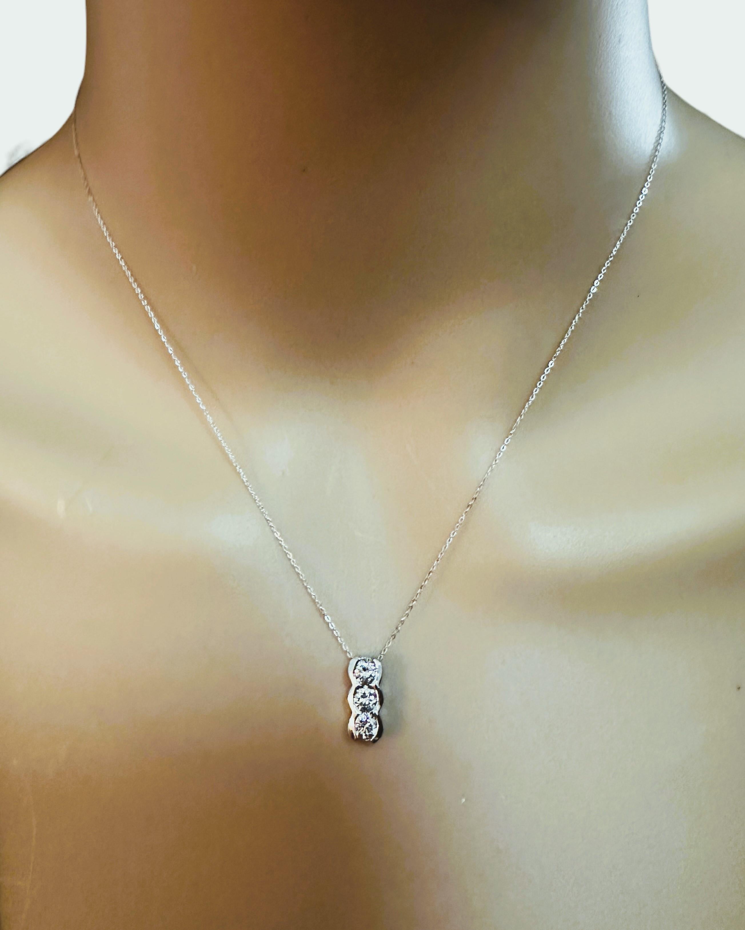 Art Deco Italian Modern 14k White Gold 3-Stone .5 ct Diamond Necklace with Appraisal For Sale