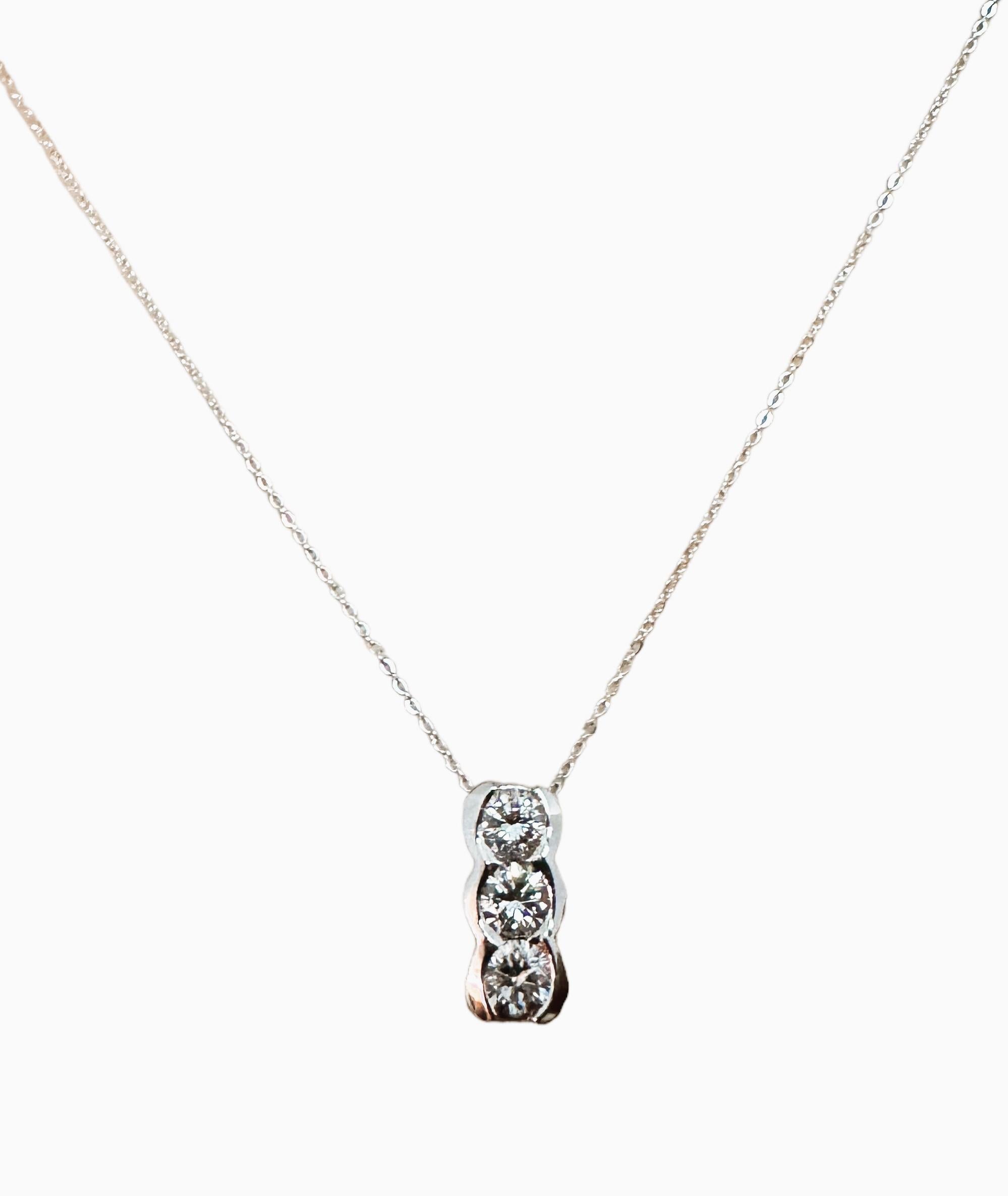 Brilliant Cut Italian Modern 14k White Gold 3-Stone .5 ct Diamond Necklace with Appraisal For Sale