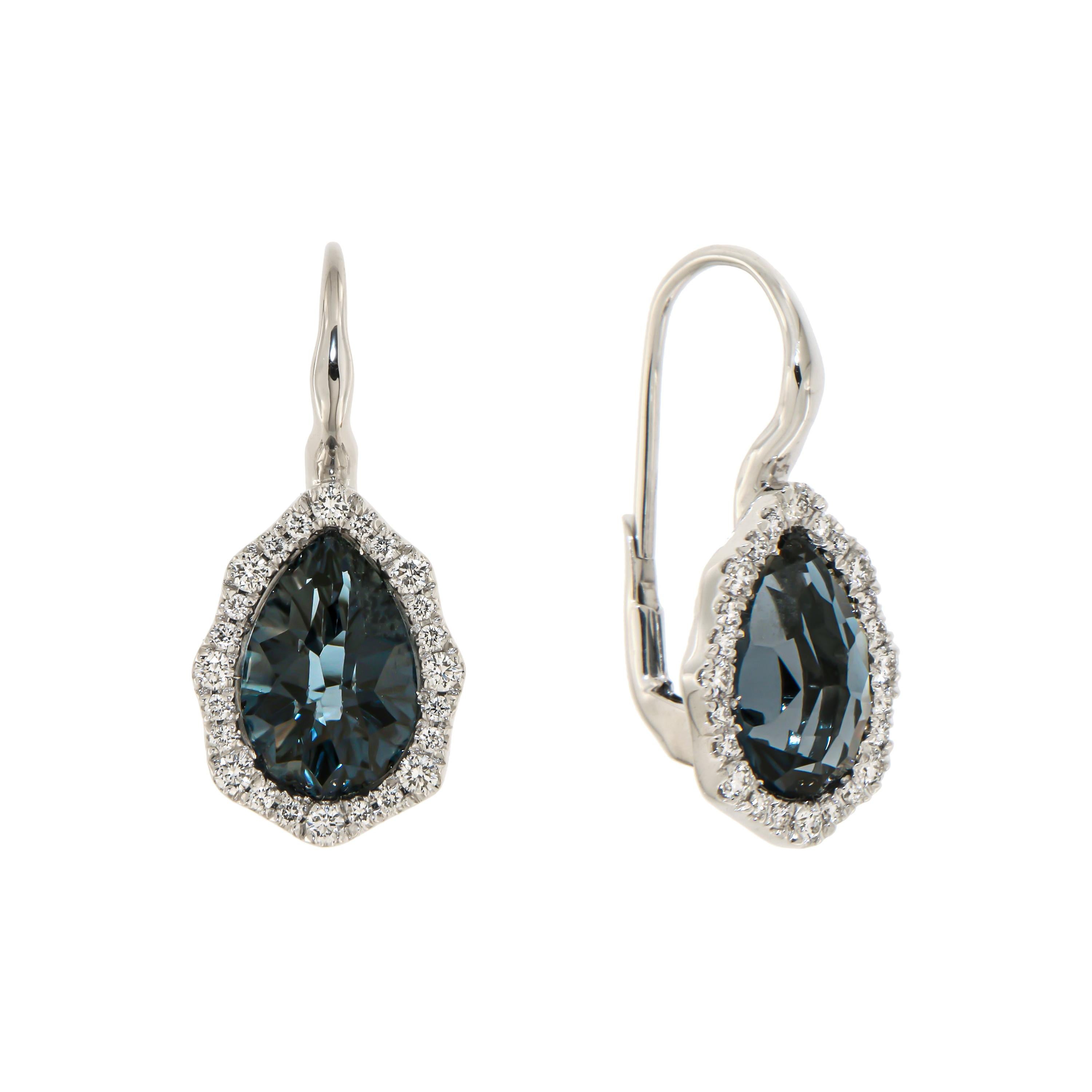 Italian Modern 18k London Blue Topaz Diamonds White Gold Earrings for Her For Sale