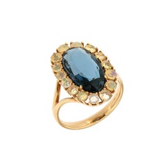 Italienischer moderner italienischer 18 Karat Opal Londoner Blautopas Roségold Ring für Sie