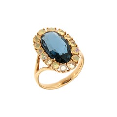 Italian Modern 18k Opal London Blue Topaz Rose Gold Ring for Her
