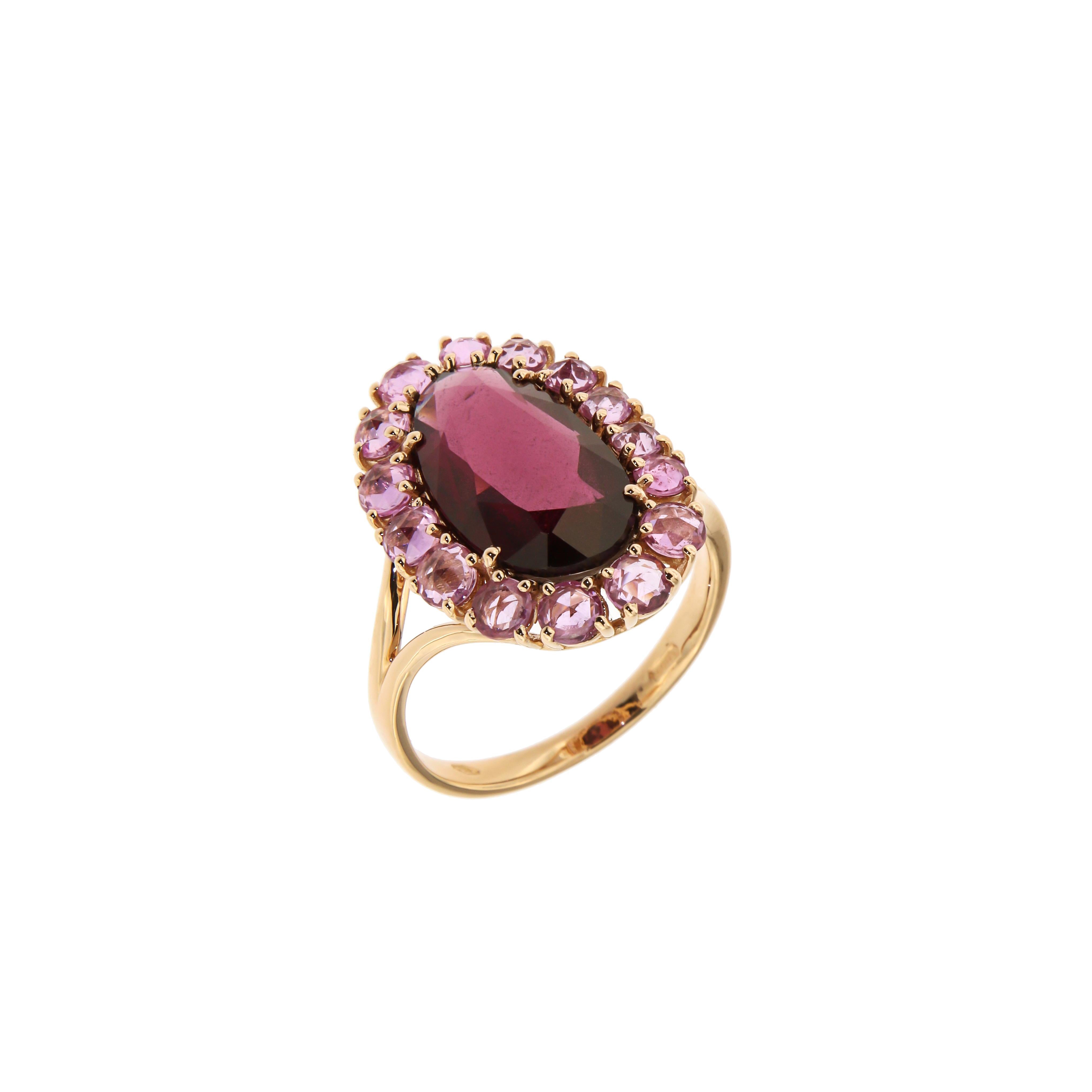 Ring Rose Gold 18 K
Rhodolite 6,04 ct
Pink Sapphire

Weight 5 grams
Different Sizes Available 

With a heritage of ancient fine Swiss jewelry traditions, NATKINA is a Geneva based jewellery brand, which creates modern jewellery masterpieces suitable