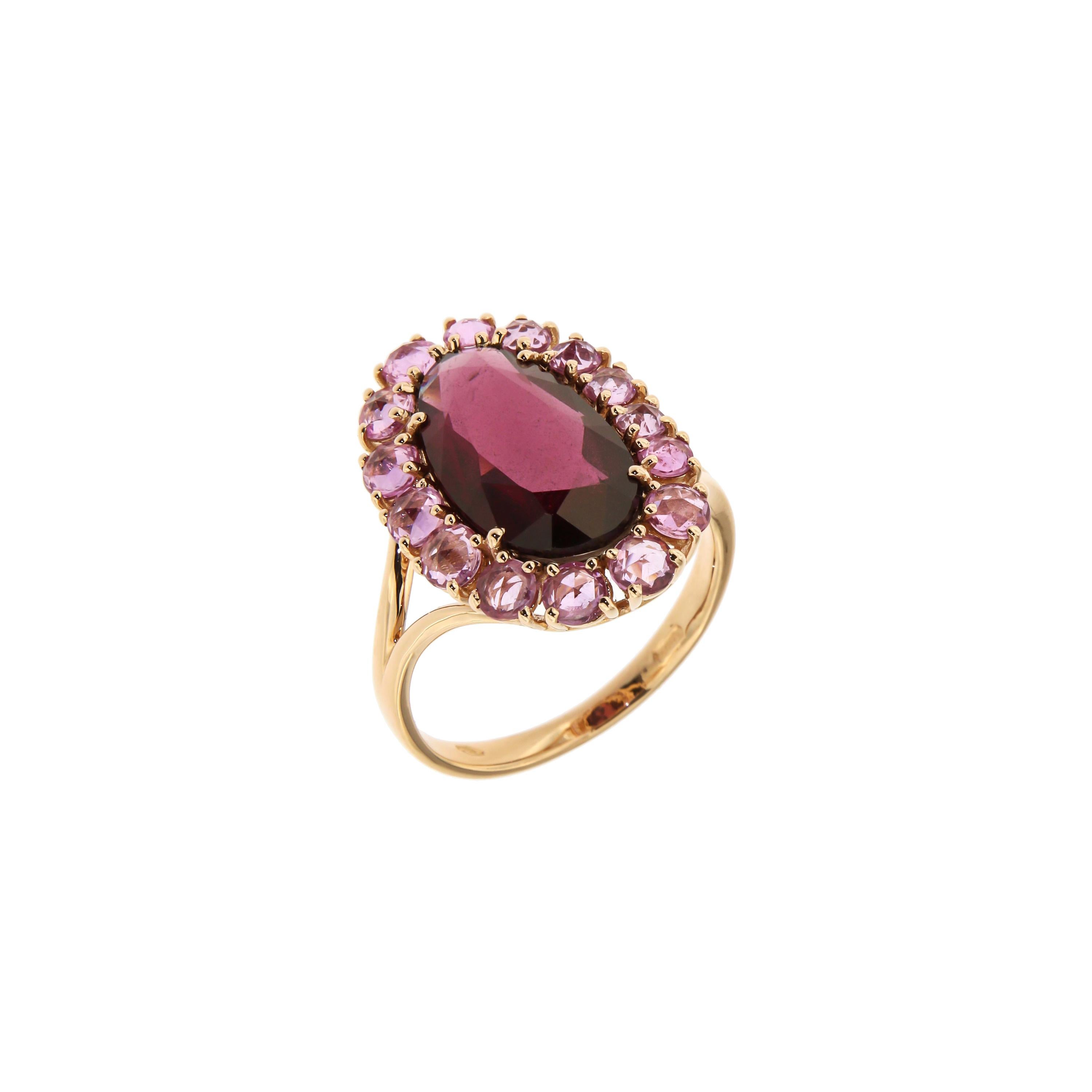 Italian Modern 18k Rhodolite Pink Sapphire Rose Gold Ring for Her