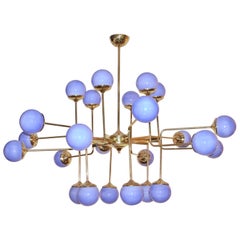 Italian Modern 24-Light Brass and Lavender Periwinkle Murano Glass Chandelier