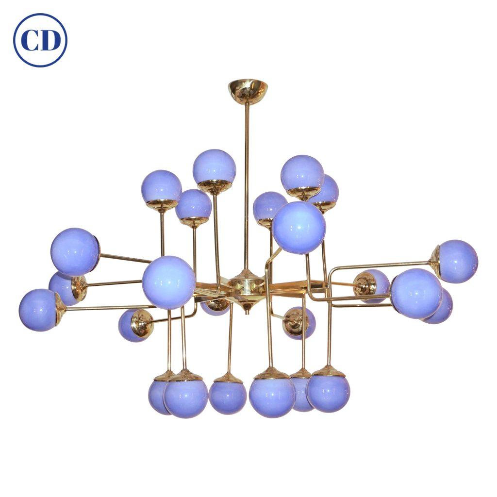 Contemporary Italian Modern 24-Light Brass & Smoked Ivory Gold Murano Glass Round Chandelier For Sale