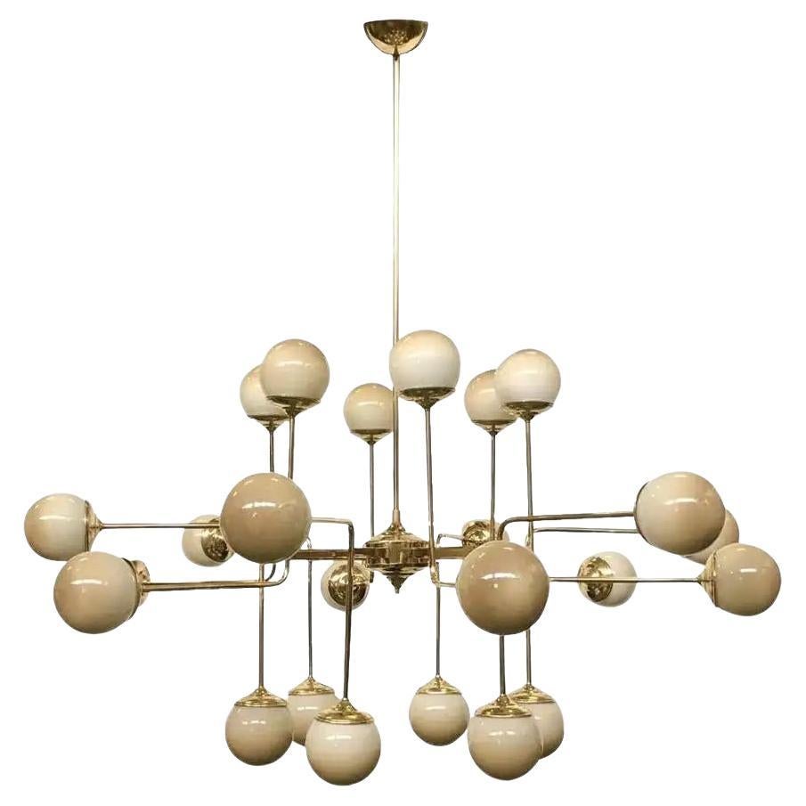 Italian Modern 24-Light Brass & Smoked Ivory Gold Murano Glass Round Chandelier