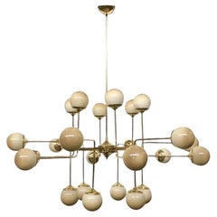 Italian Modern 24-Light Brass & Smoked Ivory Gold Murano Glass Round Chandelier