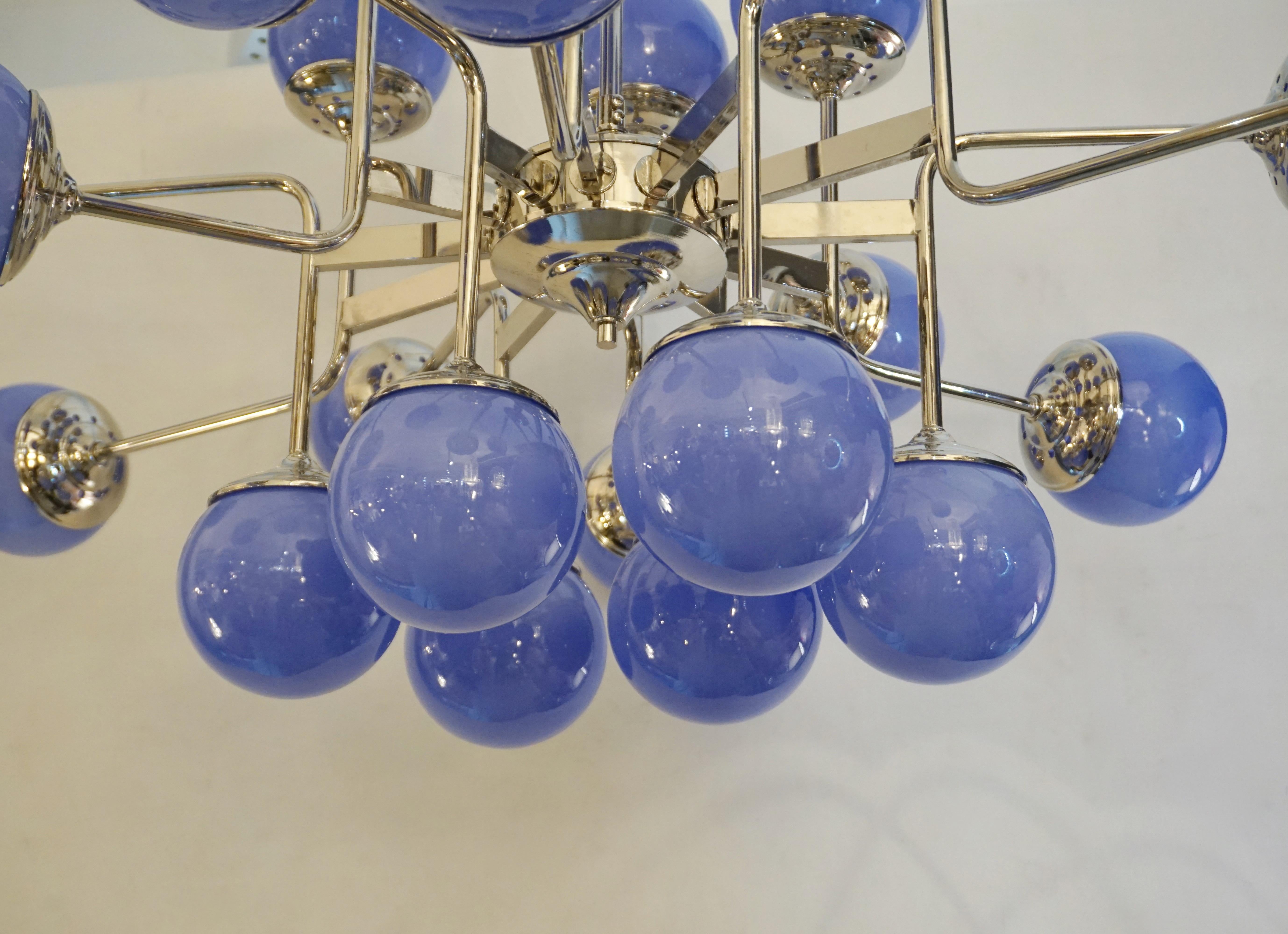 Lustre italien de 24 lumières en verre de Murano et nickel moderne de couleur pervenche lavande en vente 6