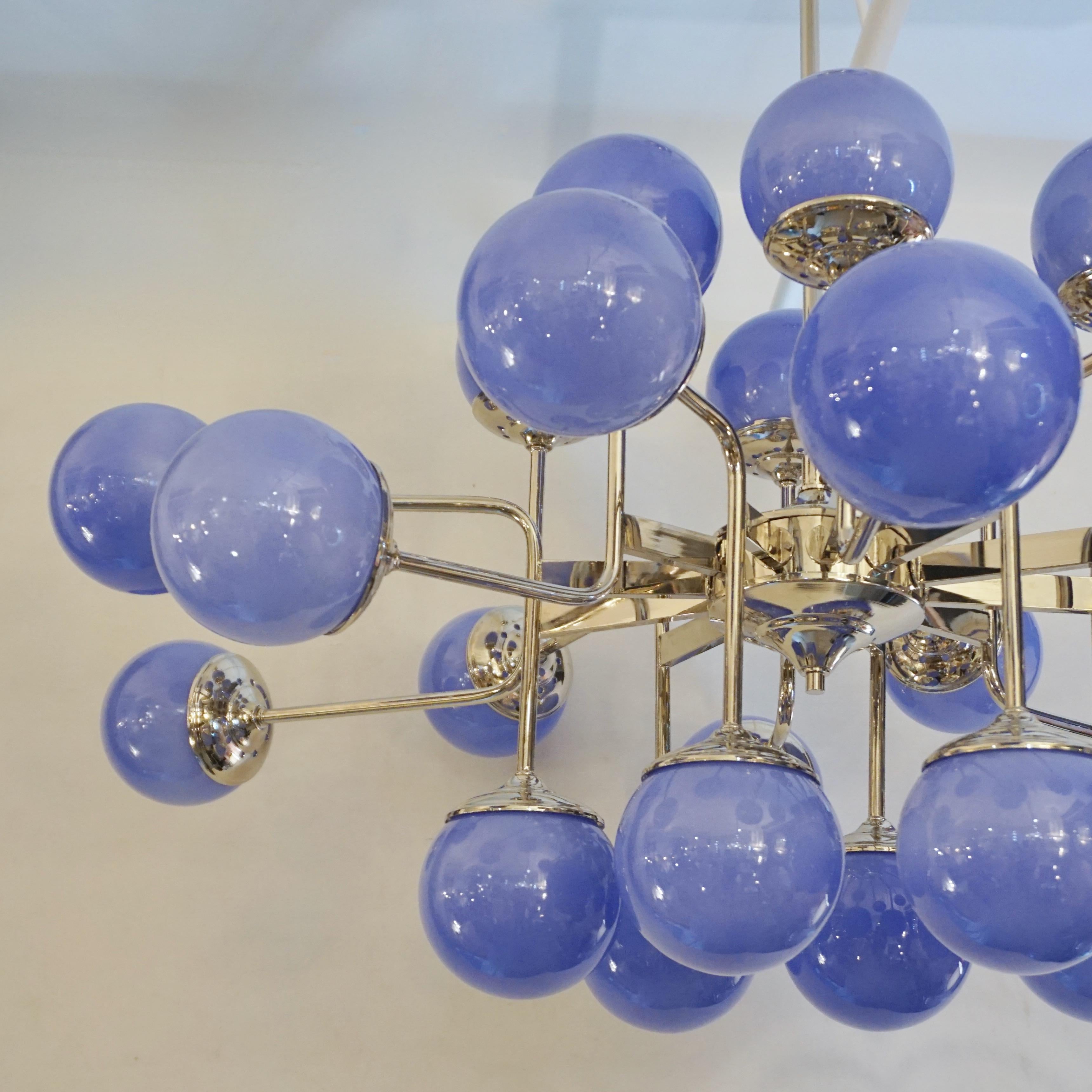 Lustre italien de 24 lumières en verre de Murano et nickel moderne de couleur pervenche lavande en vente 7