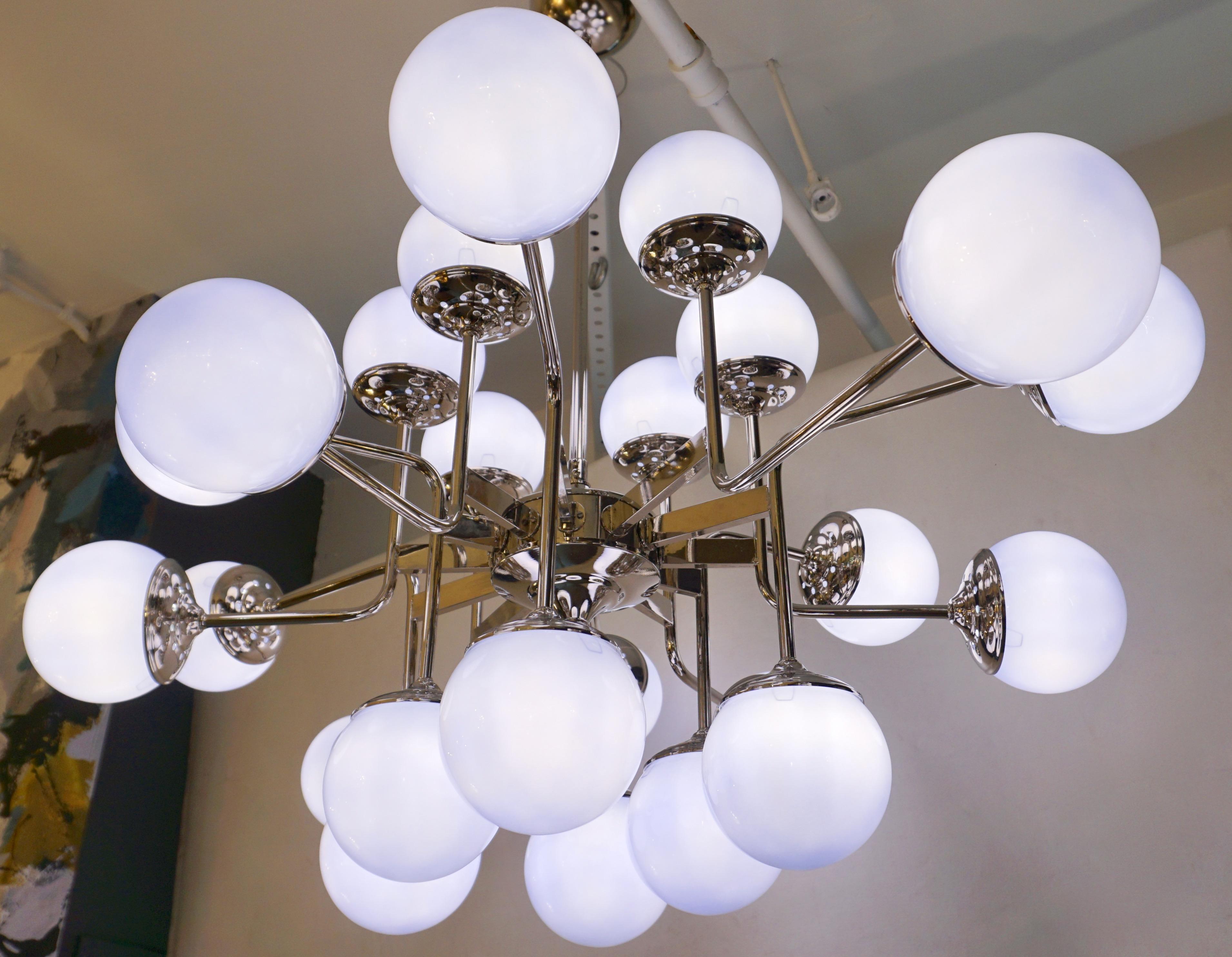 Hand-Crafted Italian 24-Light Lavender Periwinkle Murano Glass Modern Nickel Chandelier For Sale