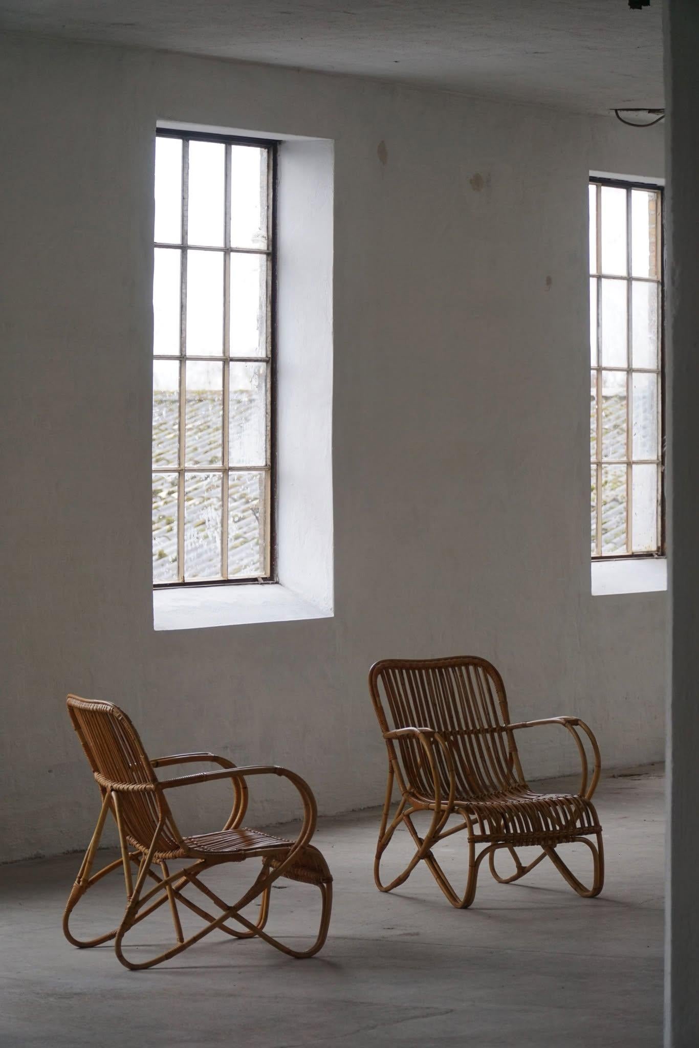 Modernismo italiano, Pareja de sillones de bambú, Mid Century Modern, Años 60 en Bueno estado para la venta en Odense, DK