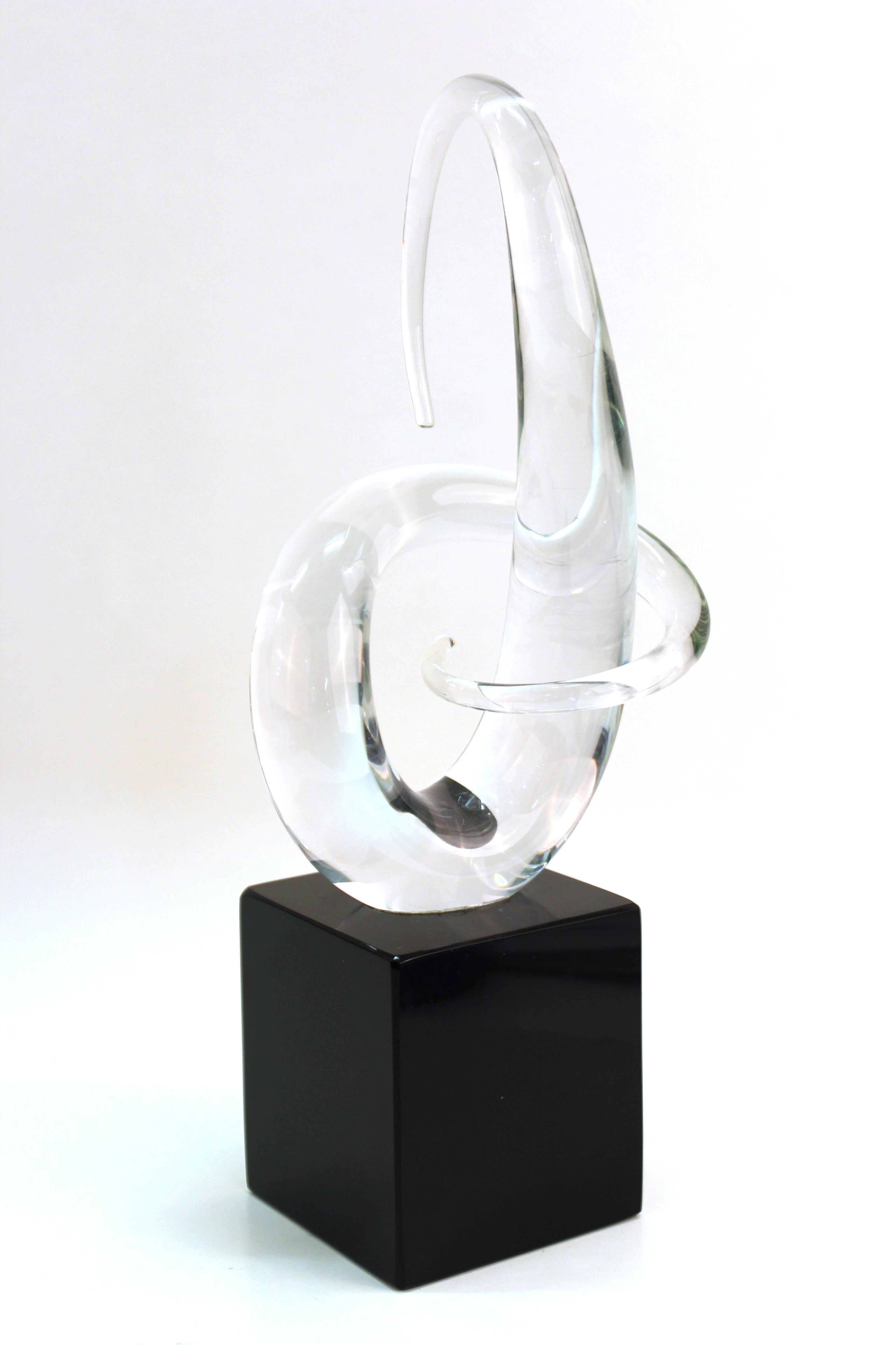 Italian Modern Abstract Art Glass Sculpture Signed Auotra In Good Condition In New York, NY