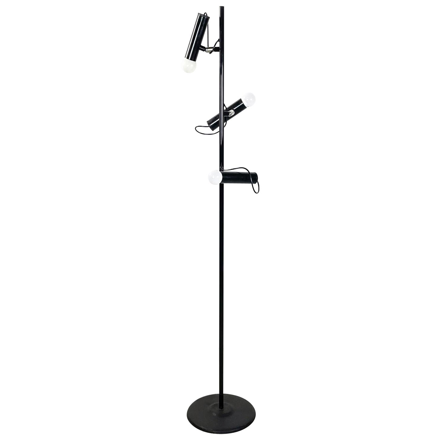 Lampadaire moderne italien ajustable à 3 lumières P393 de Luci en métal noir, années 1970 en vente