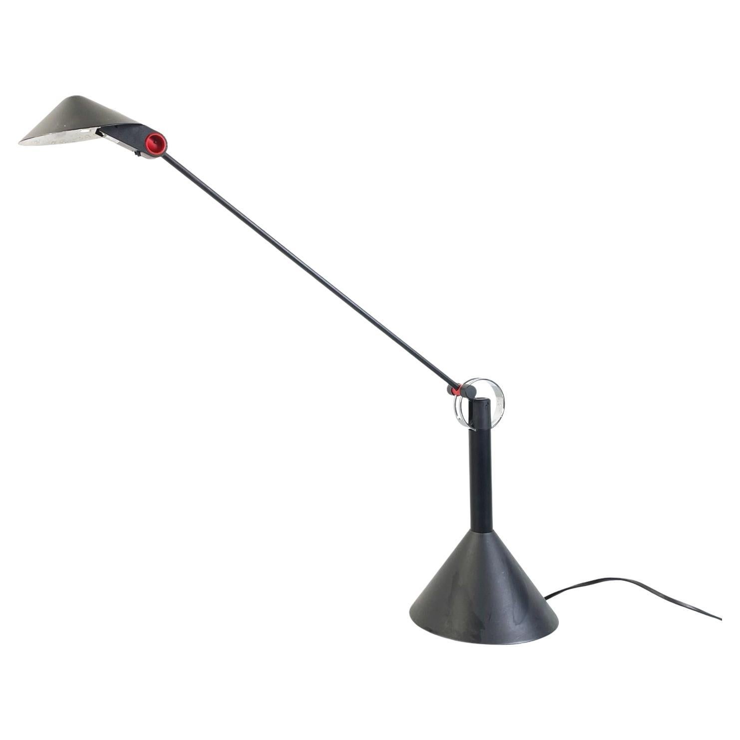 Italian Modern Adjustable Black and Silver Metal Table Lamp, 1980s