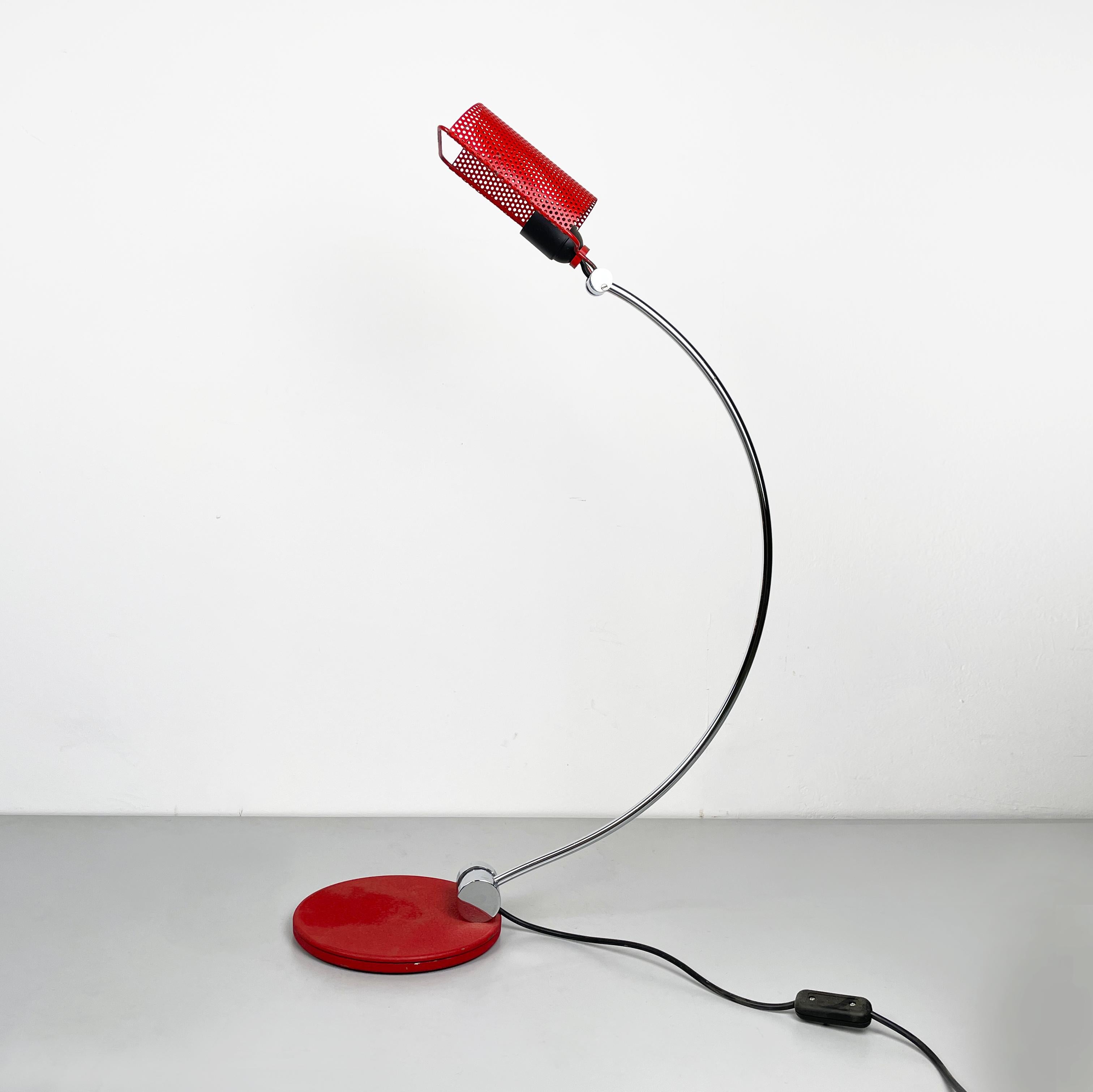 Modern Italian modern Adjustable table lamp in red metal  sheet and steel rod, 1980s For Sale