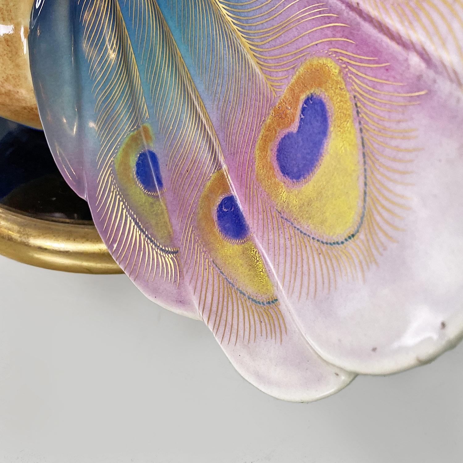 Italian modern adjustable table lamp with ceramic peacock and brass, 1970s 4