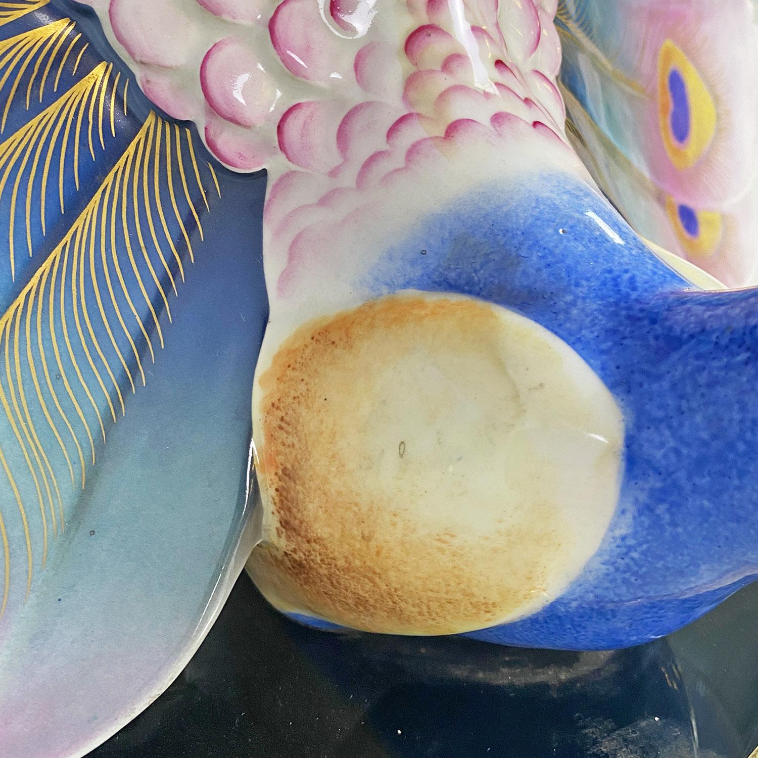 Italian modern adjustable table lamp with ceramic peacock and brass, 1970s 5