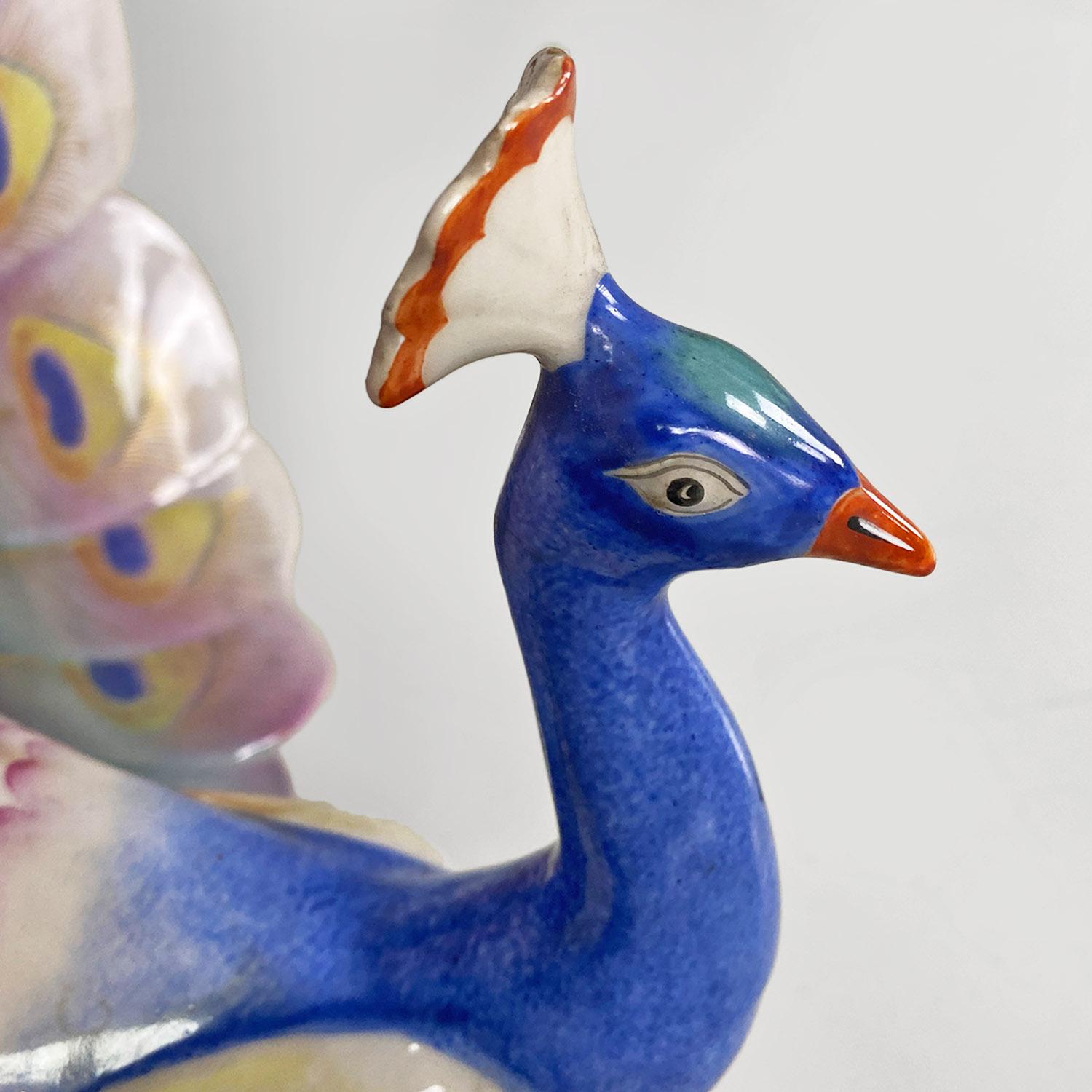 Italian modern adjustable table lamp with ceramic peacock and brass, 1970s 7