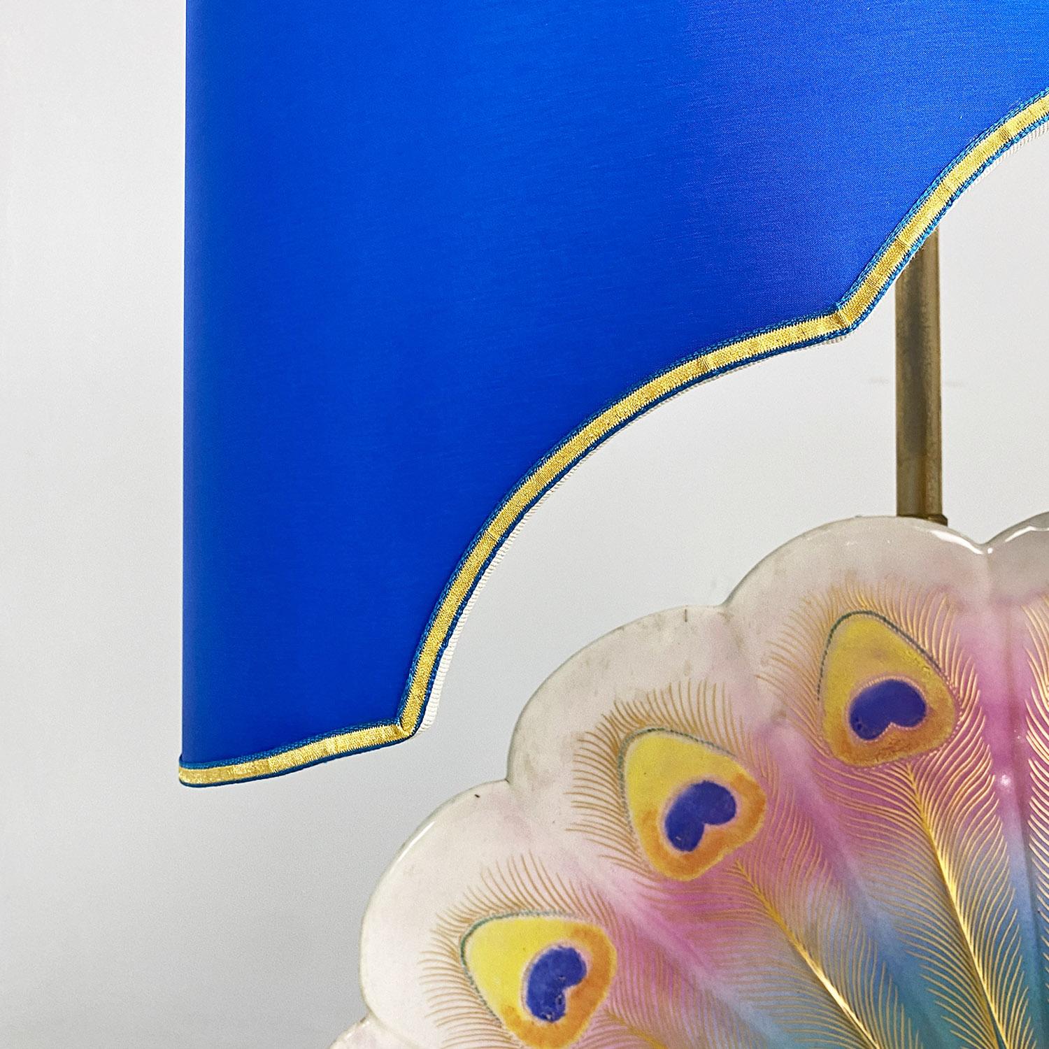 Italian modern adjustable table lamp with ceramic peacock and brass, 1970s 8