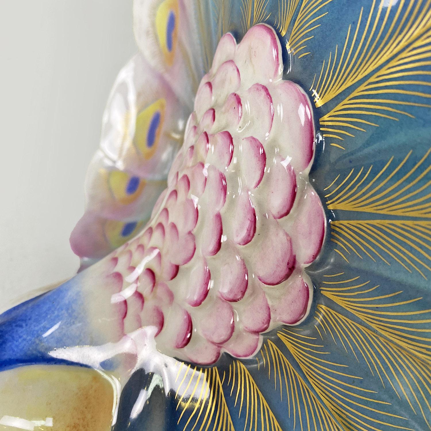 Italian modern adjustable table lamp with ceramic peacock and brass, 1970s 3