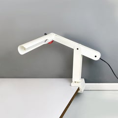 Italian Modern Adjustable White Metal Table Lamp with Clamp, 1980s