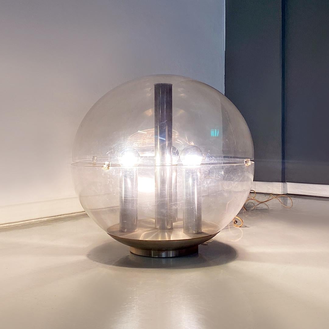 Italian Modern Aluminum and Trasparent Plastic Sphere Table or Floor Lamp, 1970s For Sale 5