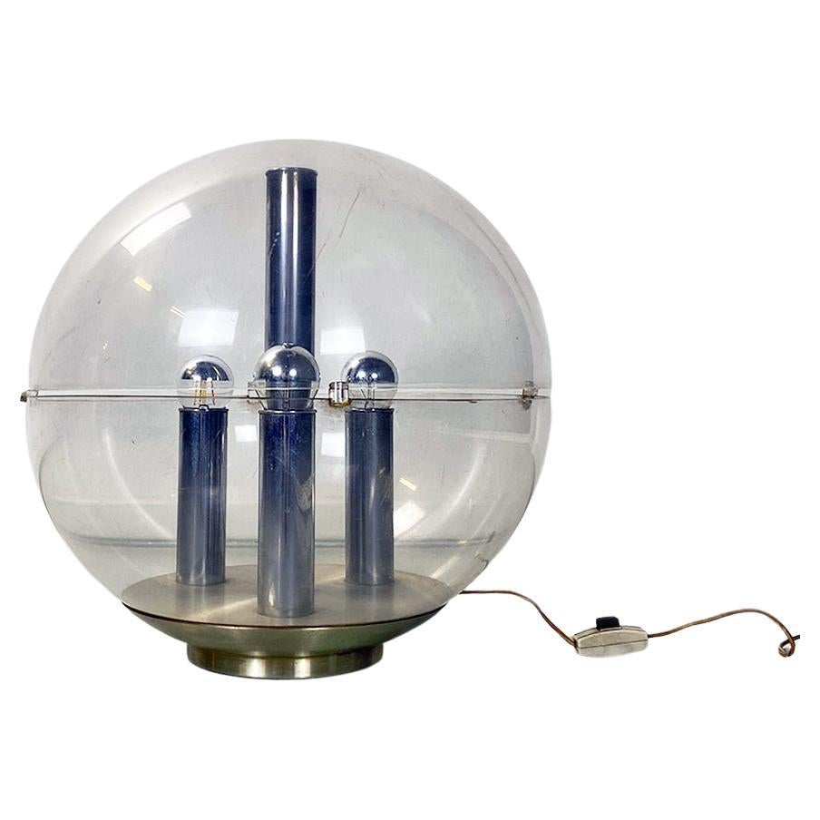 Italian Modern Aluminum and Trasparent Plastic Sphere Table or Floor Lamp, 1970s For Sale