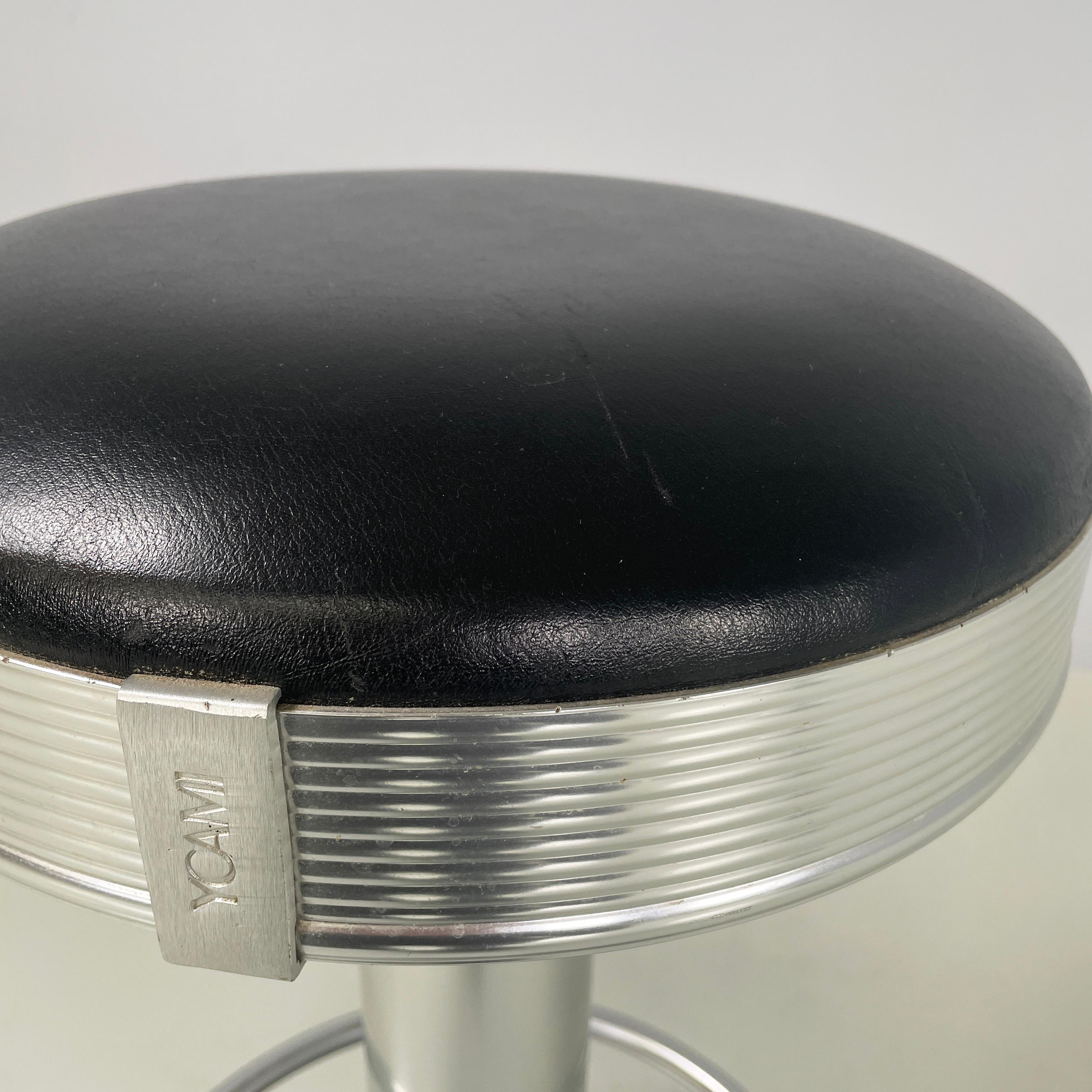 Late 20th Century Italian Modern Aluminum and black leather bar stools Billy by Ycami, 1990s For Sale