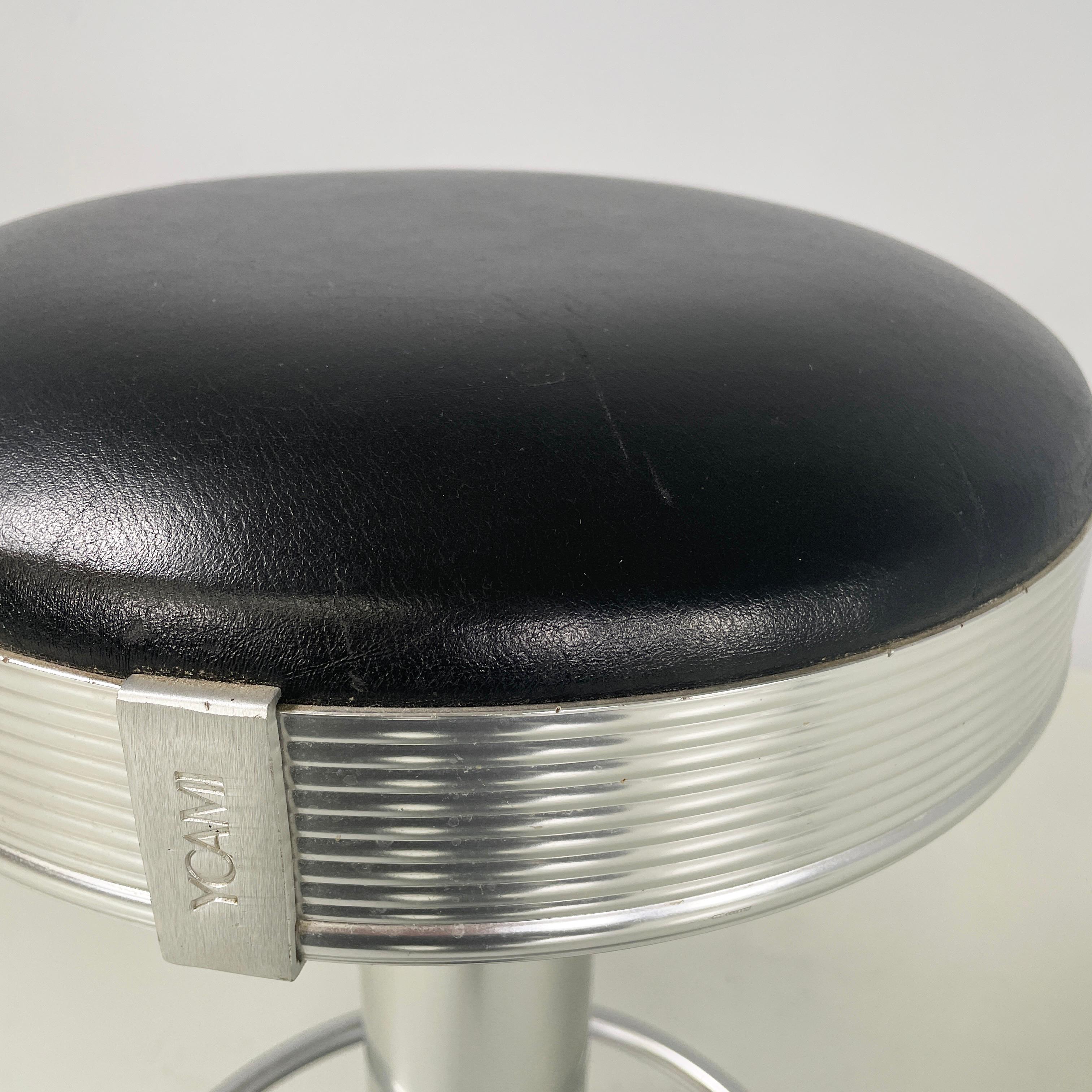 Italian Modern Aluminum and black leather bar stools Billy by Ycami, 1990s 4