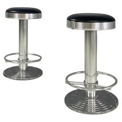 Used Italian Modern Aluminum and black leather bar stools Billy by Ycami, 1990s