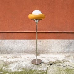 Italian Modern Amber Plexiglass, Glass and Chromed Metal Floor Lamp, 1970s