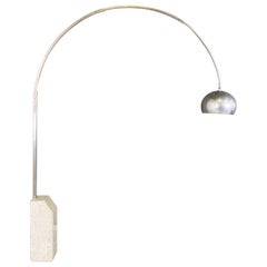 Italian modern Arc adjustable floor lamp in marble and satin steel, 1970s
